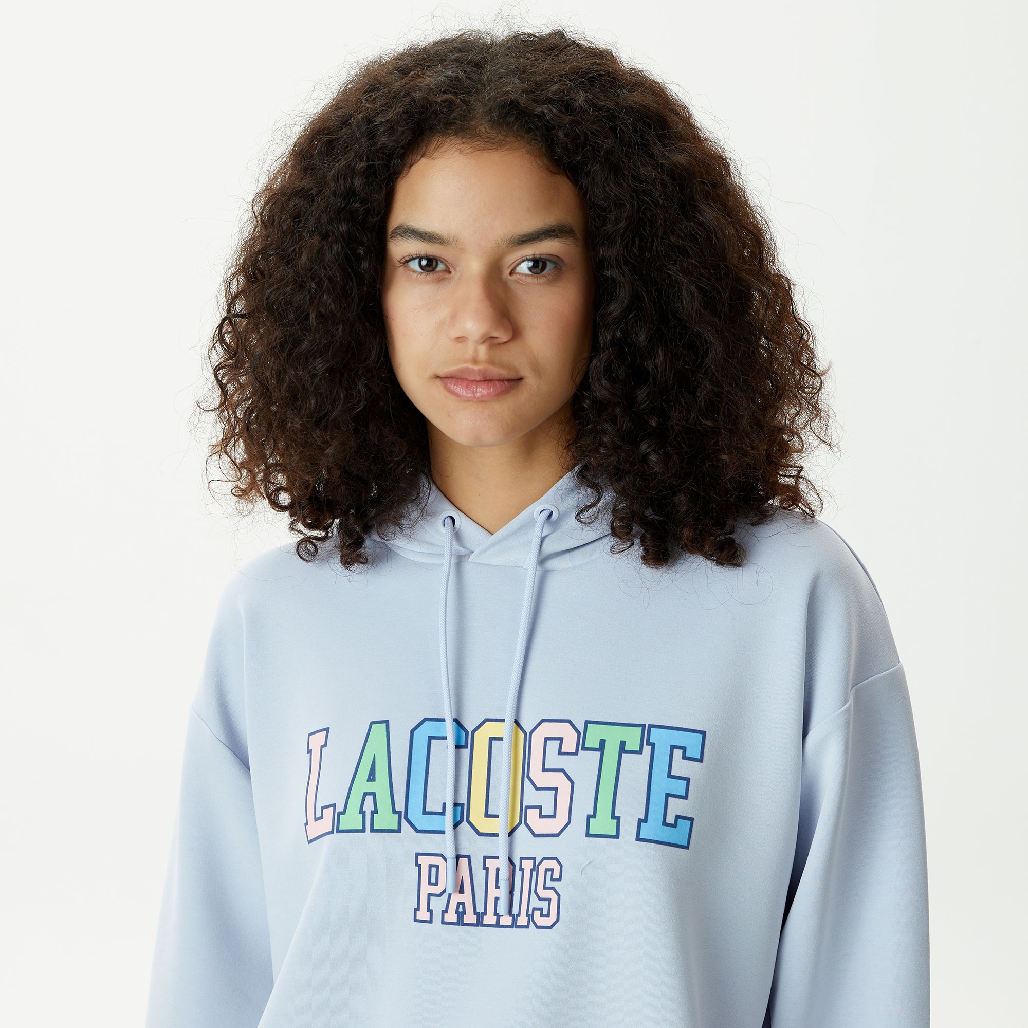 Lacoste Kadın Relaxed Fit Kapüşonlu Baskılı Mavi Sweatshirt