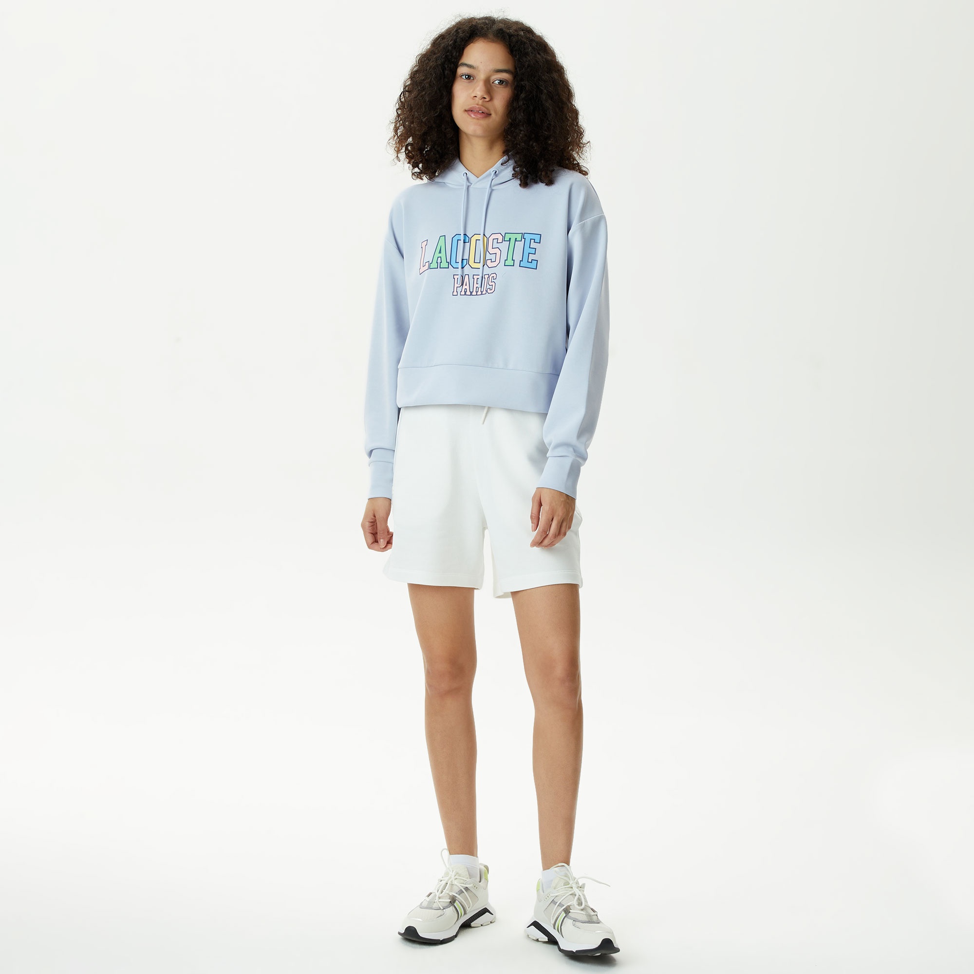 Lacoste Kadın Relaxed Fit Kapüşonlu Baskılı Mavi Sweatshirt