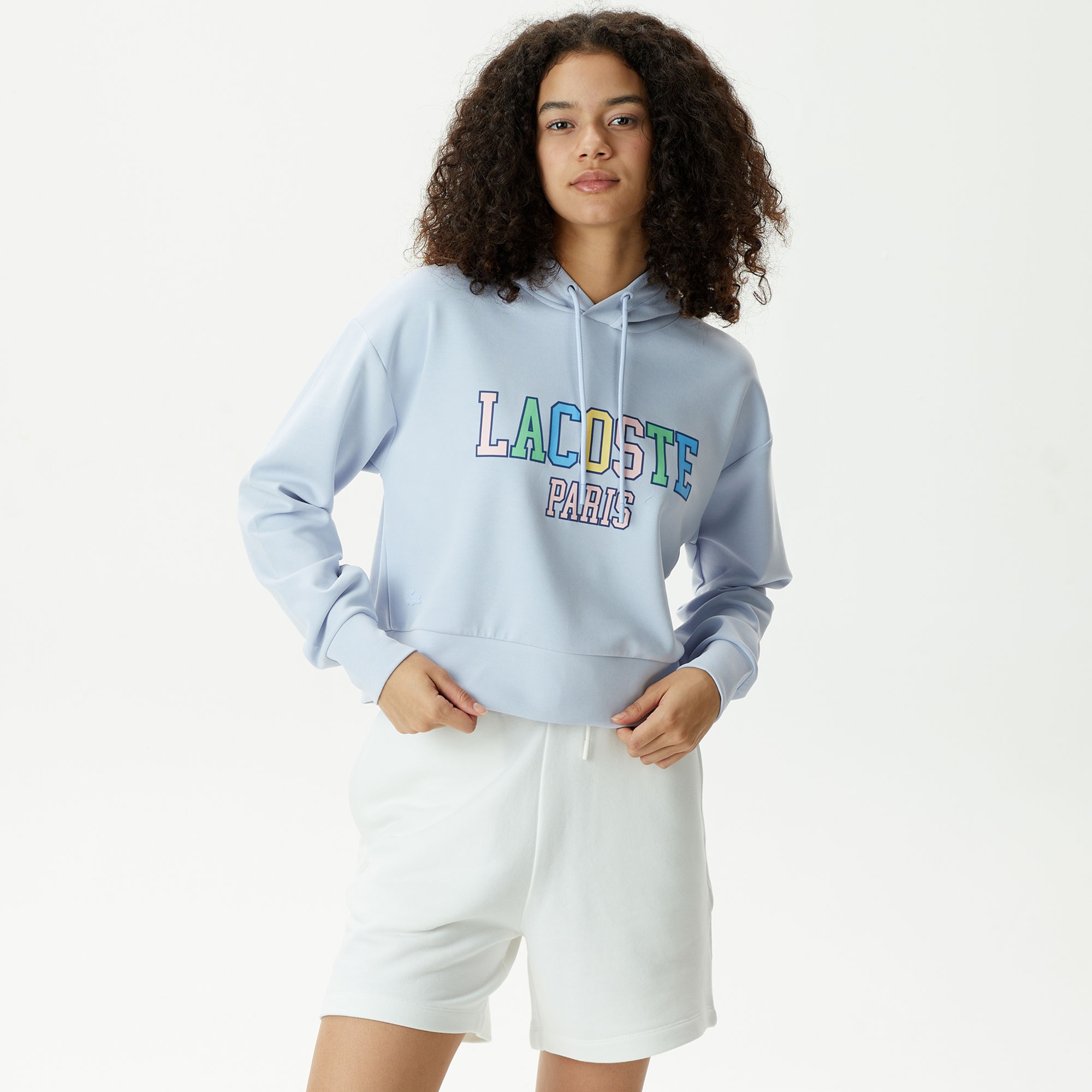 Lacoste Kadın Relaxed Fit Kapüşonlu Baskılı Mavi Sweatshirt