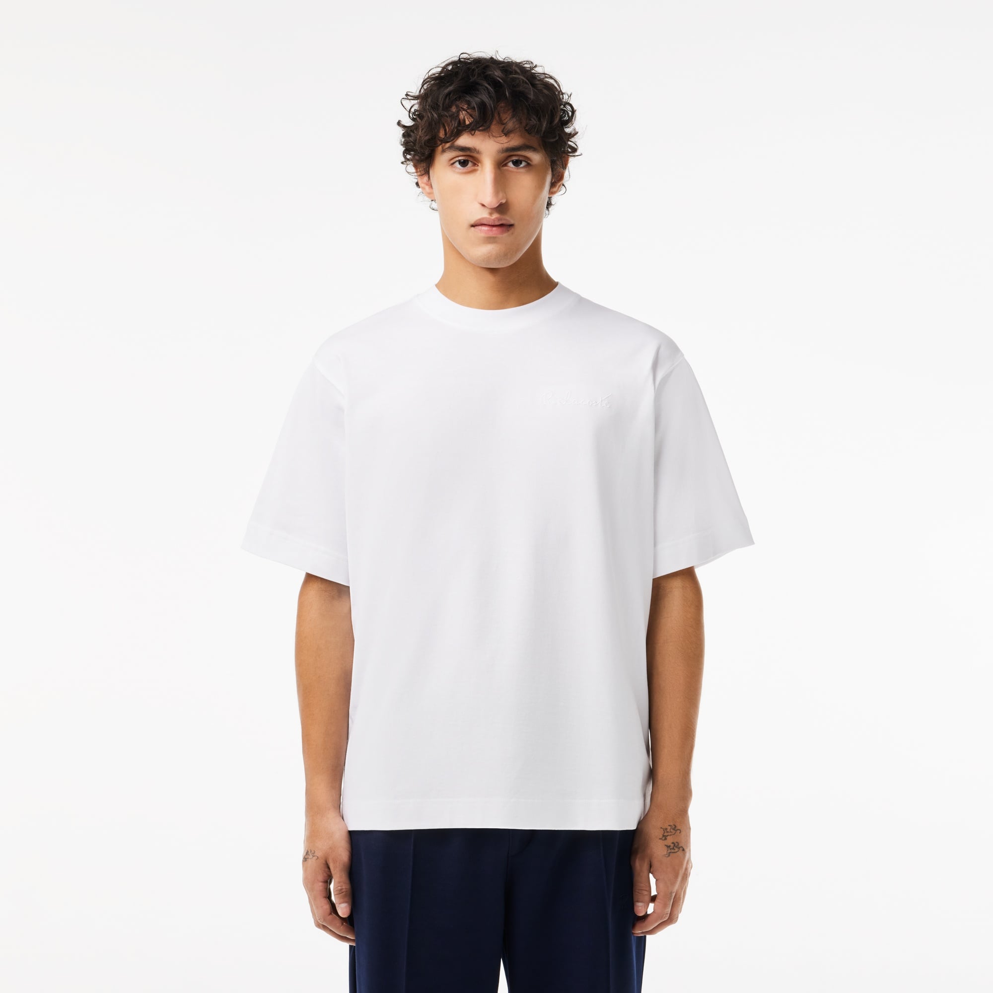 Lacoste Erkek Oversize Fit Bisiklet Yaka Beyaz T-Shirt
