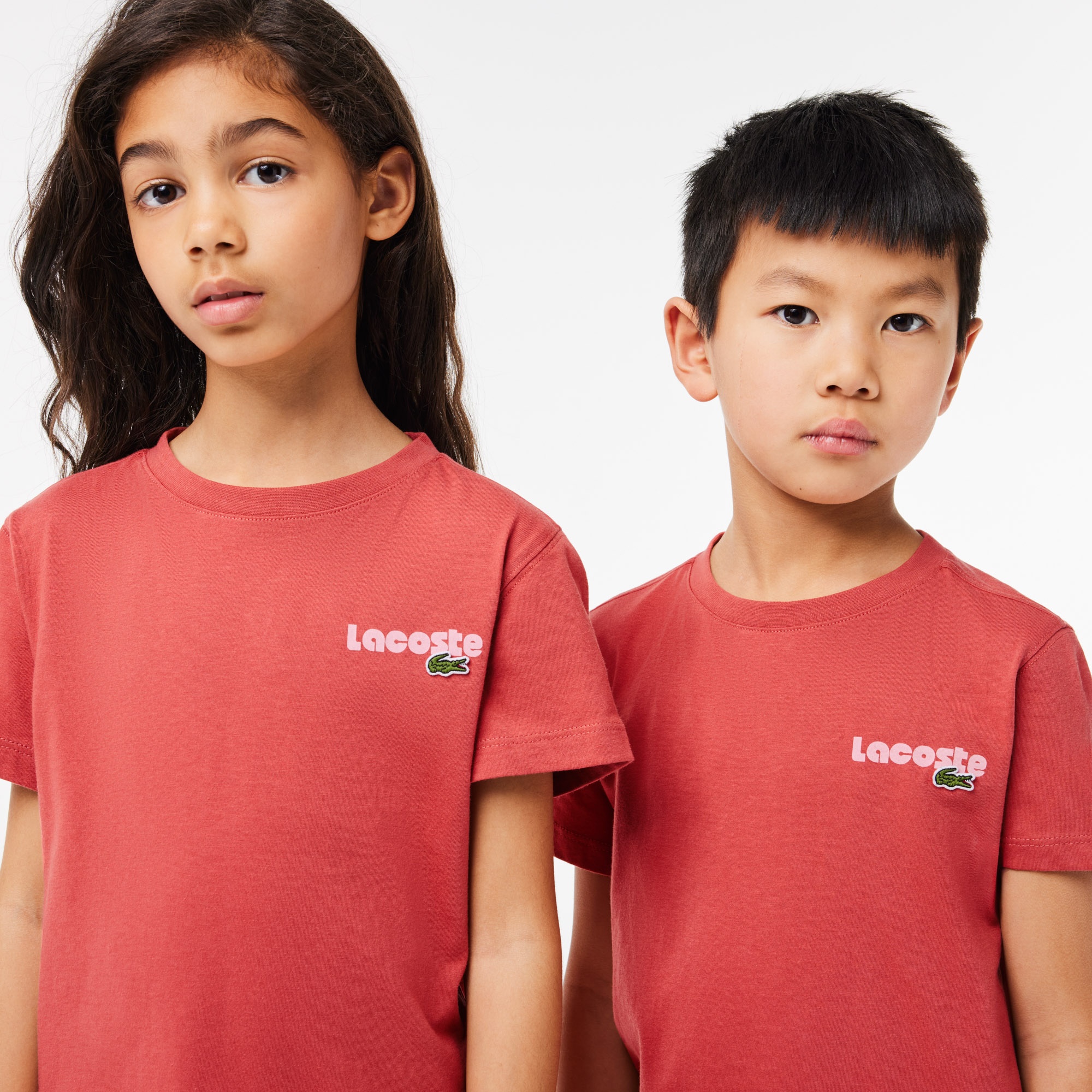 Lacoste Çocuk Bisiklet Yaka Baskılı Organik Pamuk Pembe T-shirt