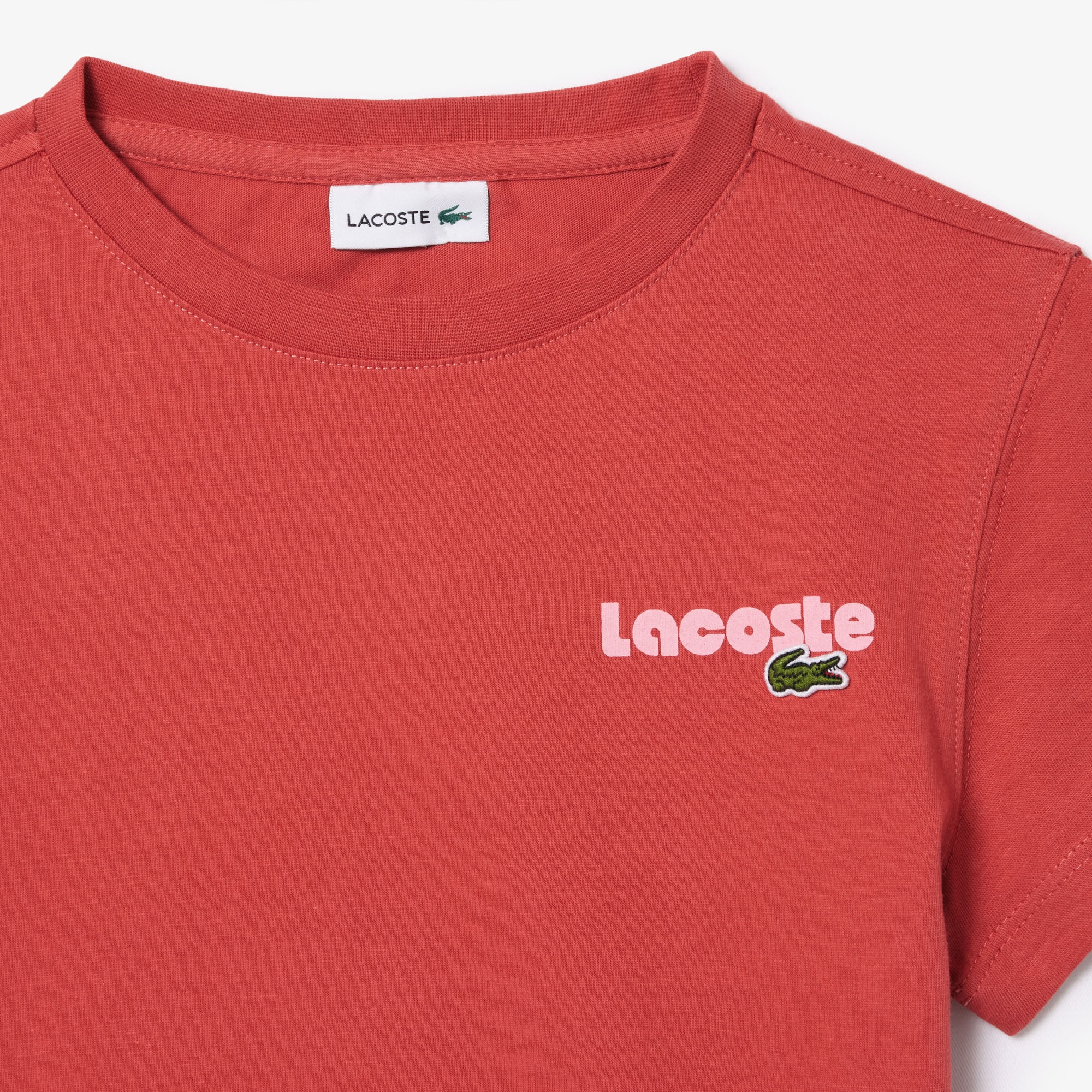 Lacoste Çocuk Bisiklet Yaka Baskılı Organik Pamuk Pembe T-shirt