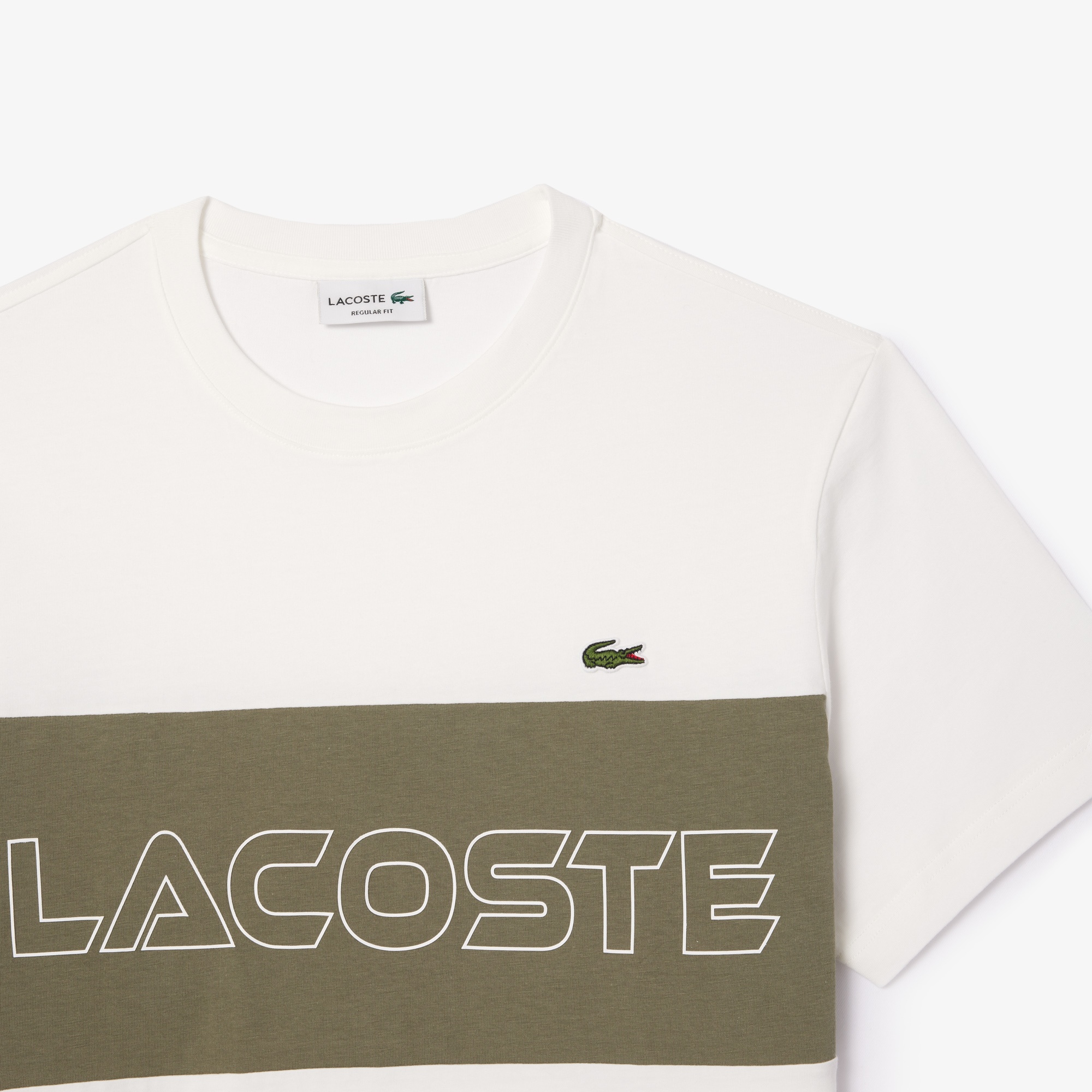 Lacoste Erkek Regular Fit Bisiklet Yaka Renk Bloklu Bej T-Shirt