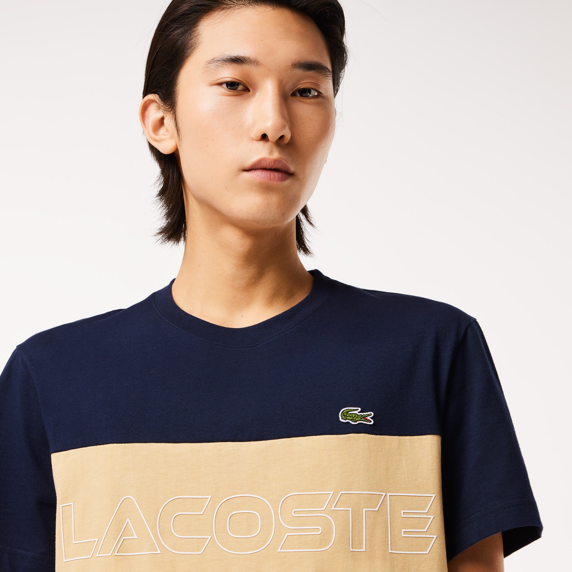 Lacoste Erkek Regular Fit Bisiklet Yaka Renk Bloklu Lacivert T-Shirt
