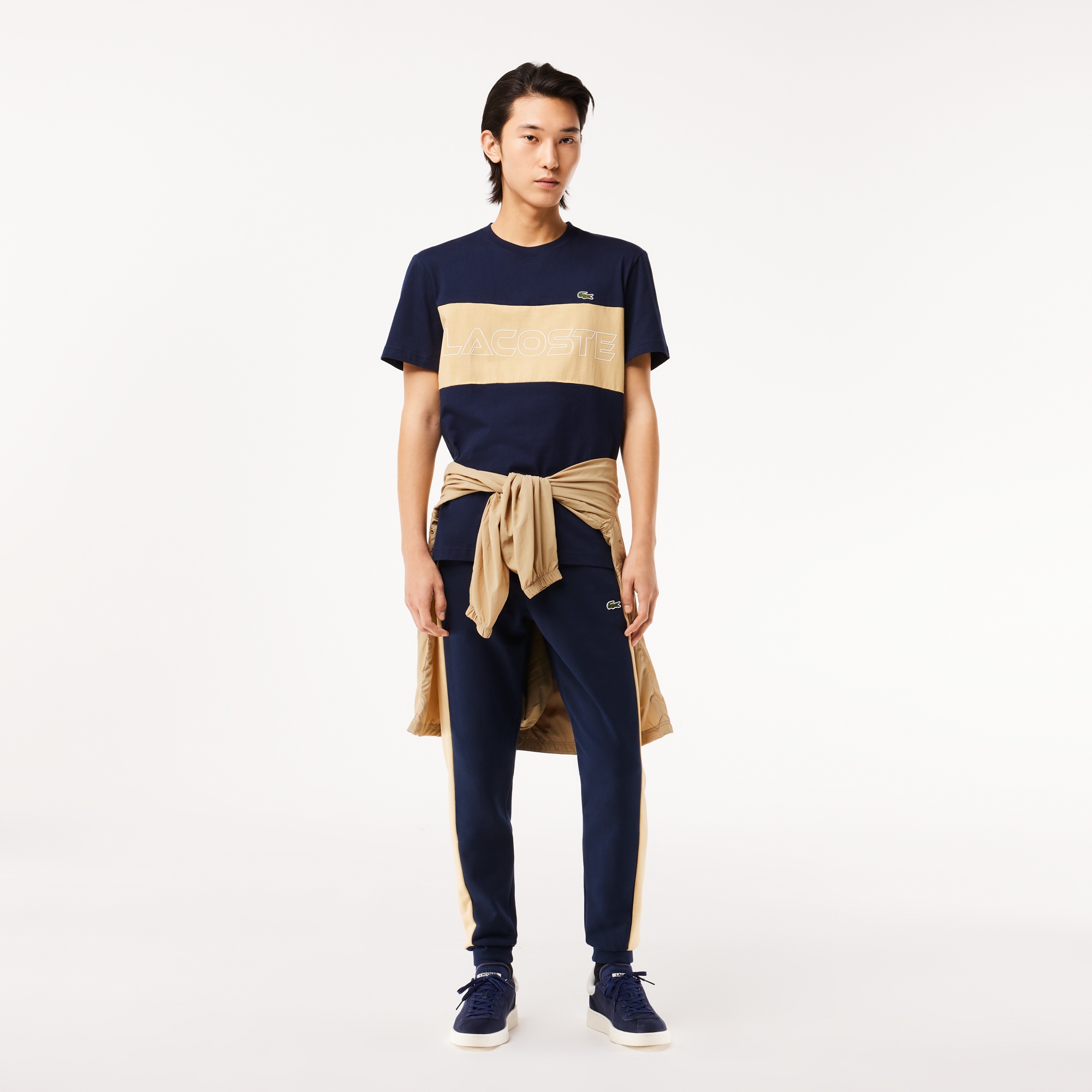 Lacoste Erkek Regular Fit Bisiklet Yaka Renk Bloklu Lacivert T-Shirt