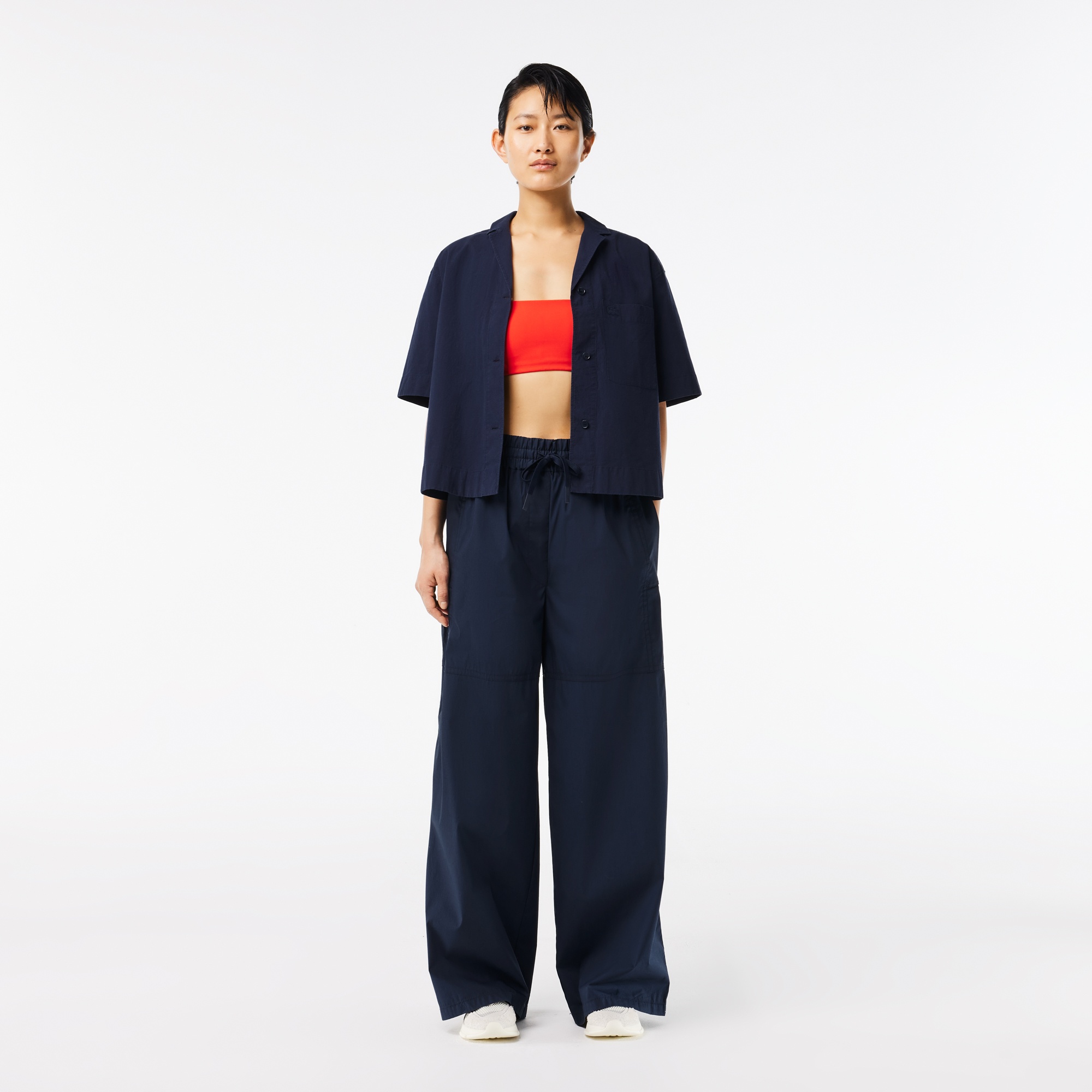 Lacoste Kadın Relaxed Fit Kısa Kollu Lacivert Gömlek