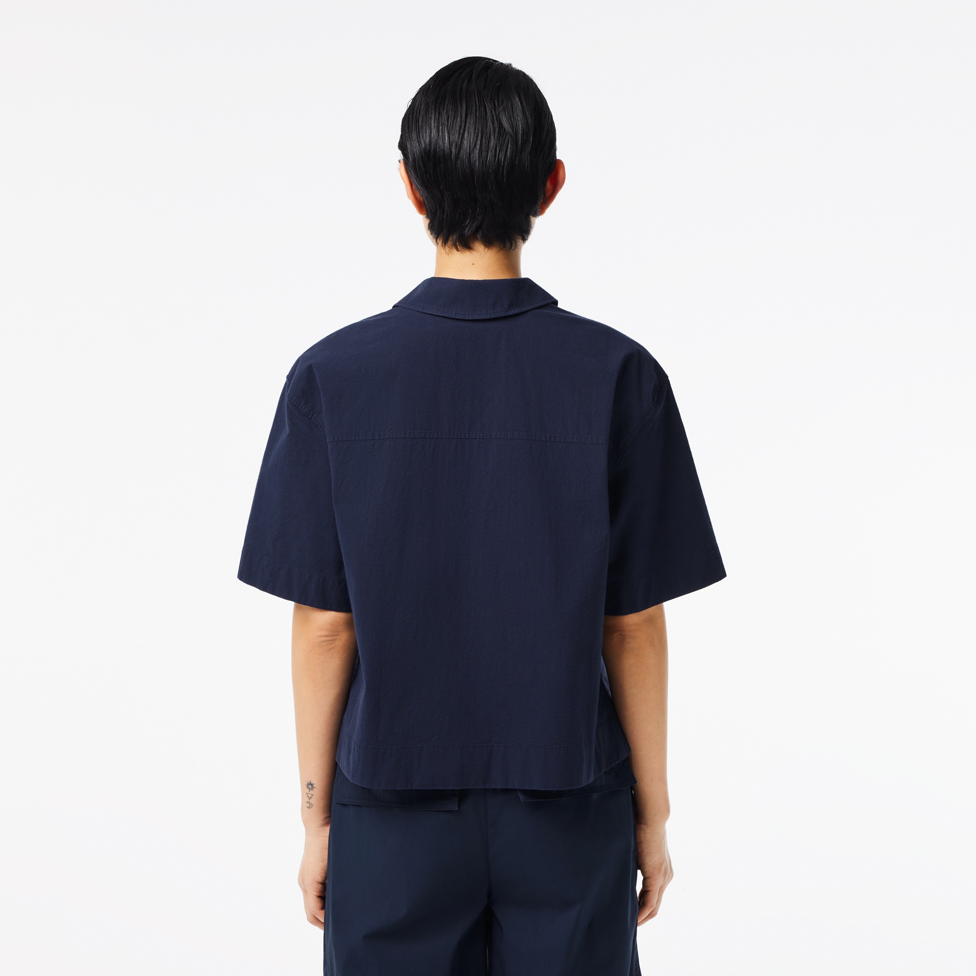 Lacoste Kadın Relaxed Fit Kısa Kollu Lacivert Gömlek