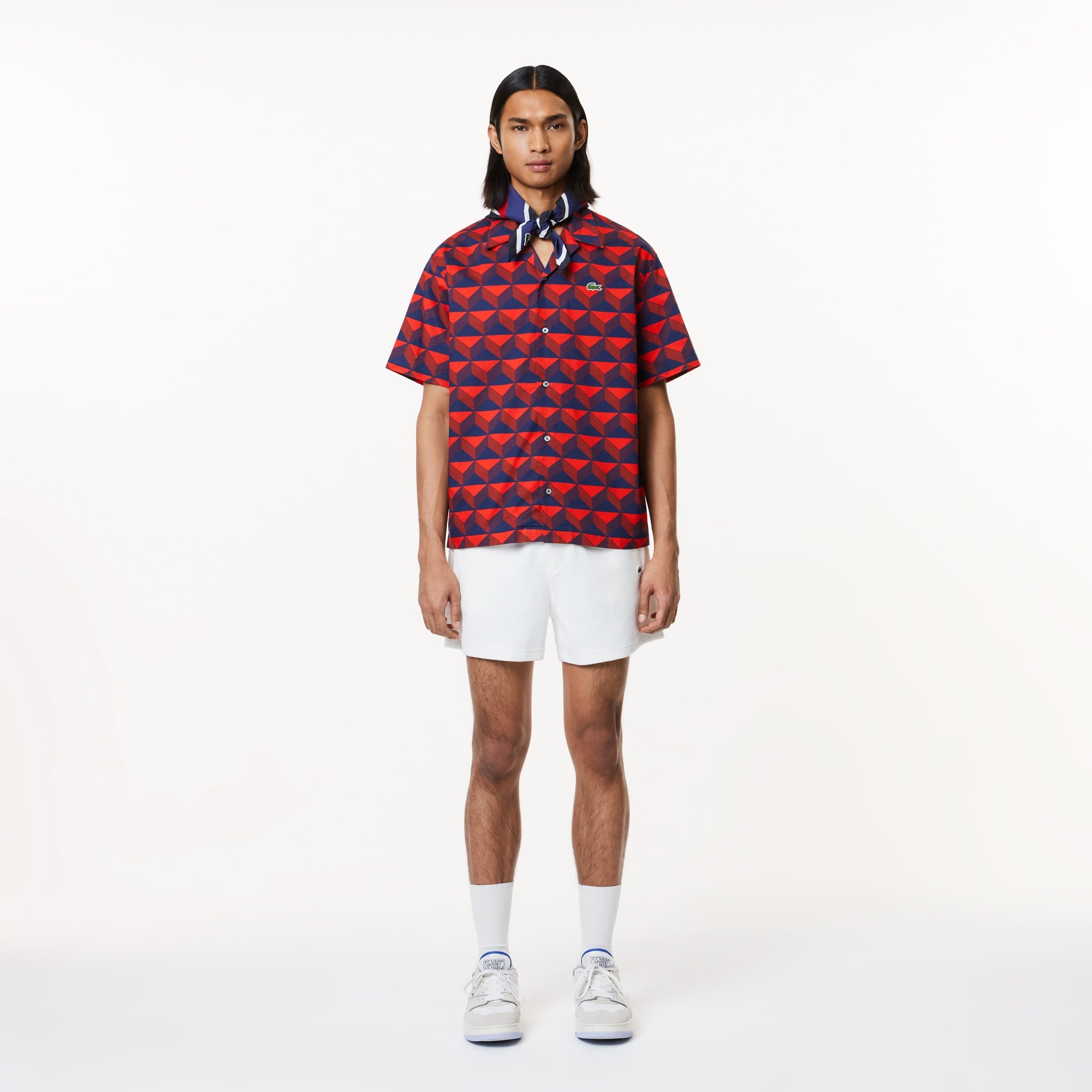 Lacoste Erkek Relaxed Fit Kısa Kollu Monogram Bordo Gömlek