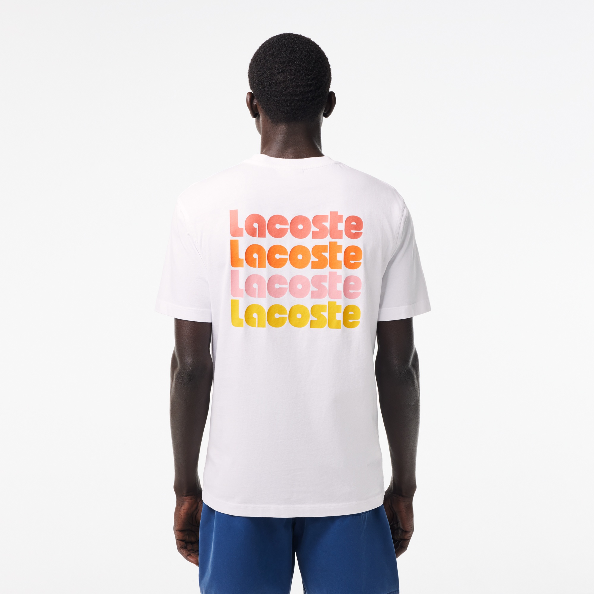 Lacoste Erkek Classic Fit Bisiklet Yaka Baskılı Beyaz T-Shirt