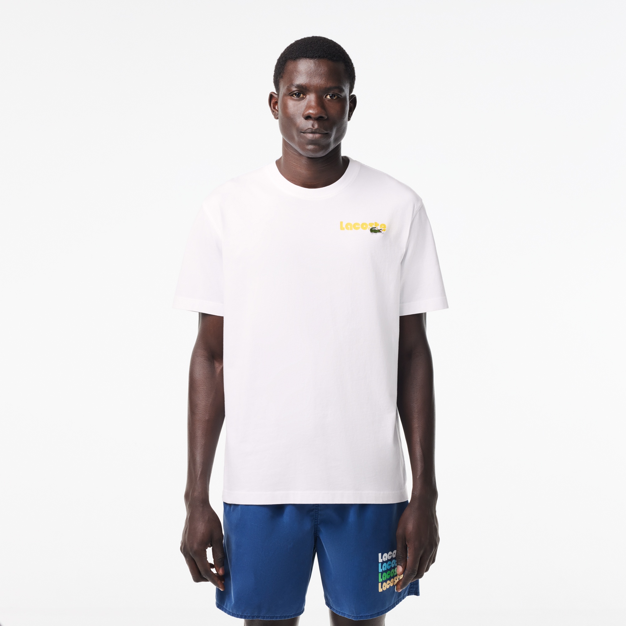 Lacoste Erkek Classic Fit Bisiklet Yaka Baskılı Beyaz T-Shirt