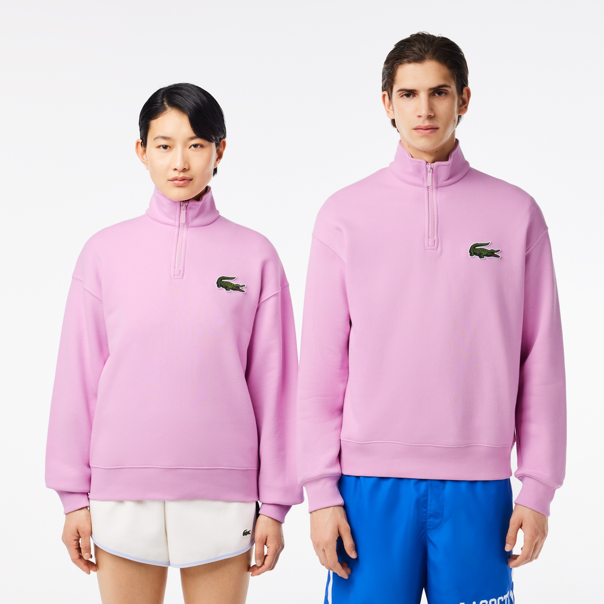 Lacoste Unisex Loose Fit Yarım Fermuarlı Pembe Sweatshirt