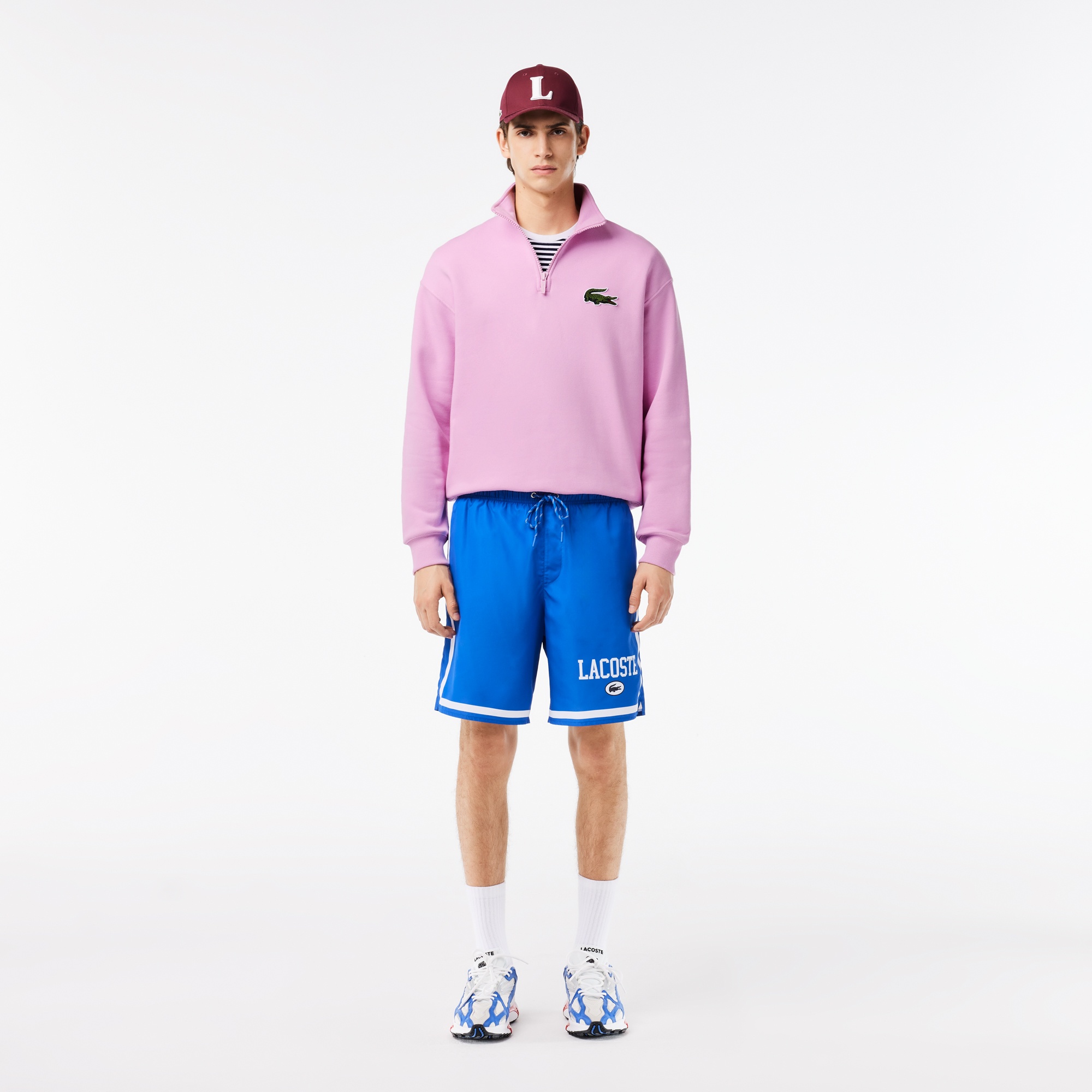 Lacoste Unisex Loose Fit Yarım Fermuarlı Pembe Sweatshirt