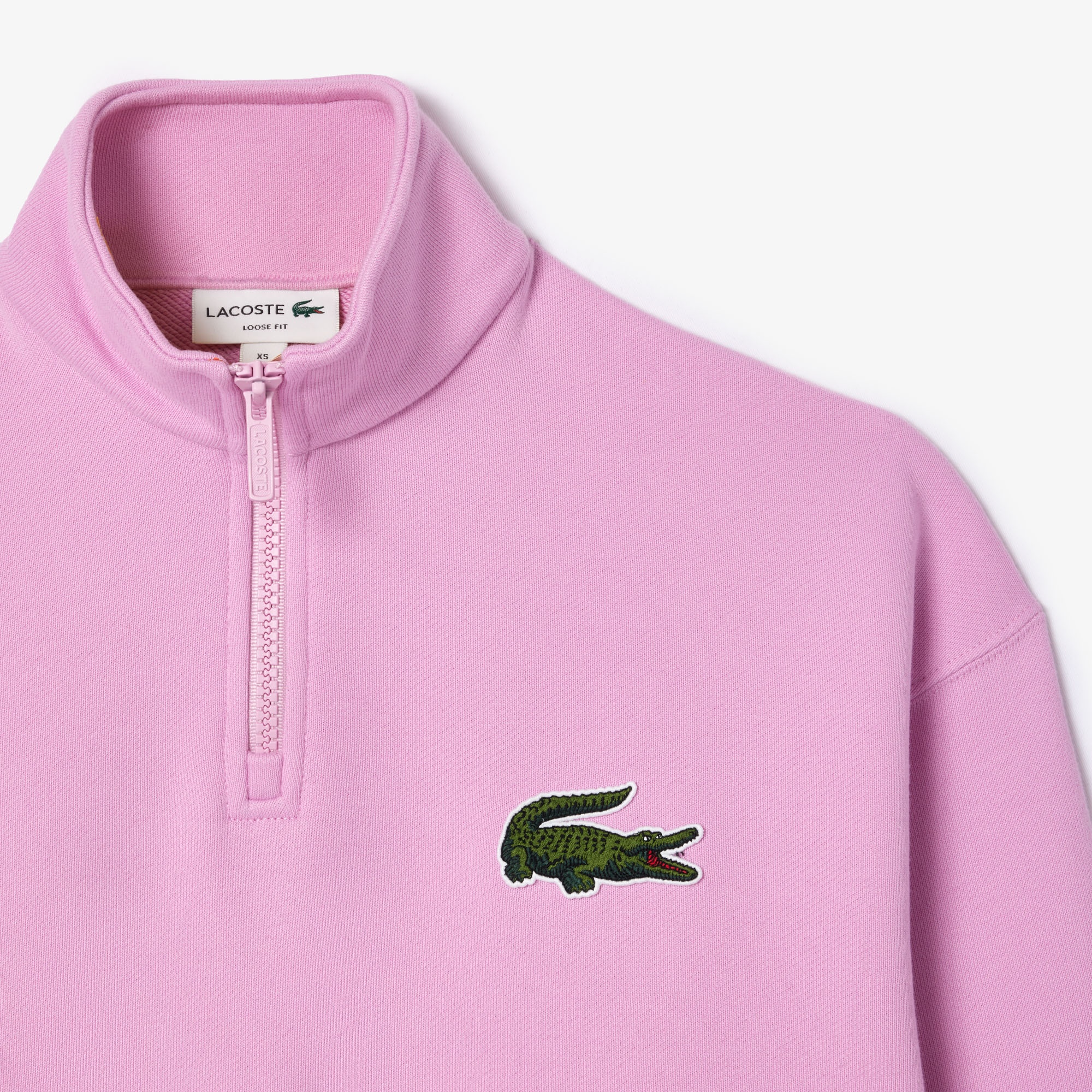 Lacoste Unisex Loose Fit Yarım Fermuarlı Pembe Sweatshirt