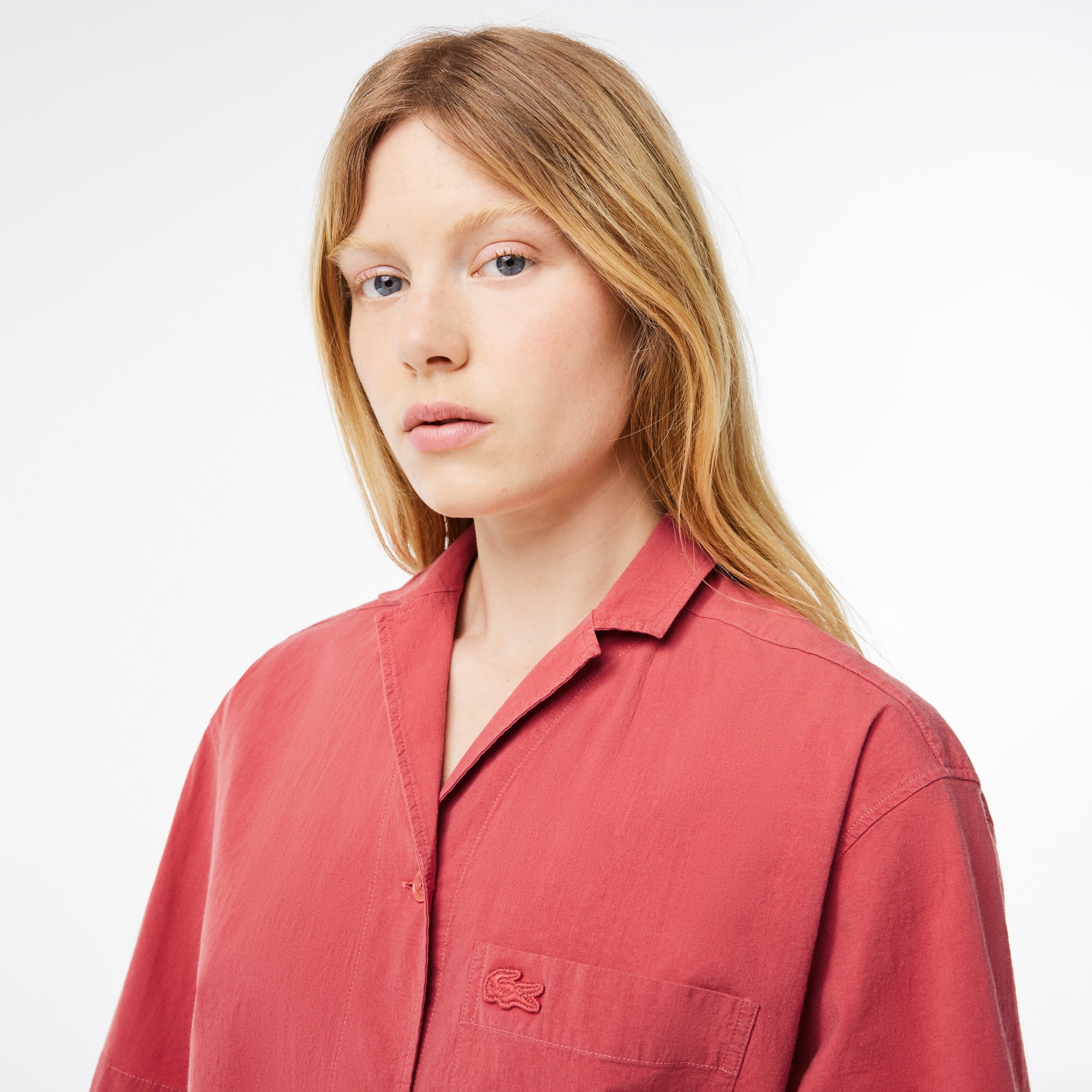 Lacoste Kadın Relaxed Fit Kısa Kollu Pembe Gömlek