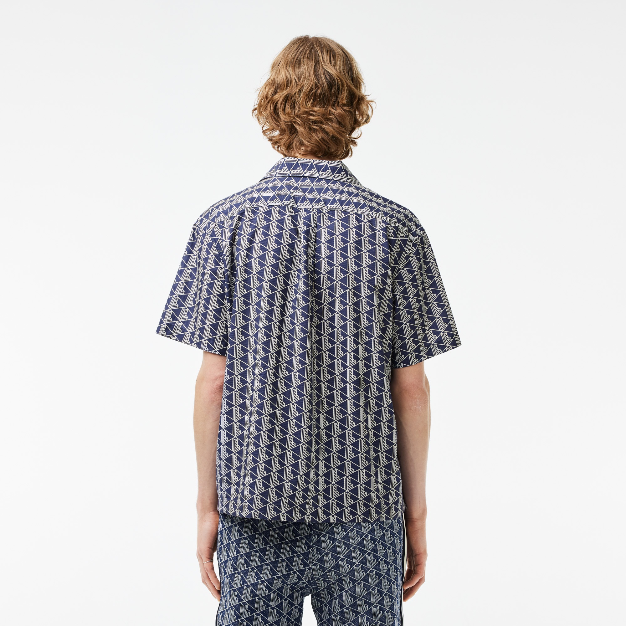 Lacoste Erkek Relaxed Fit Kısa Kollu Monogram Lacivert Gömlek