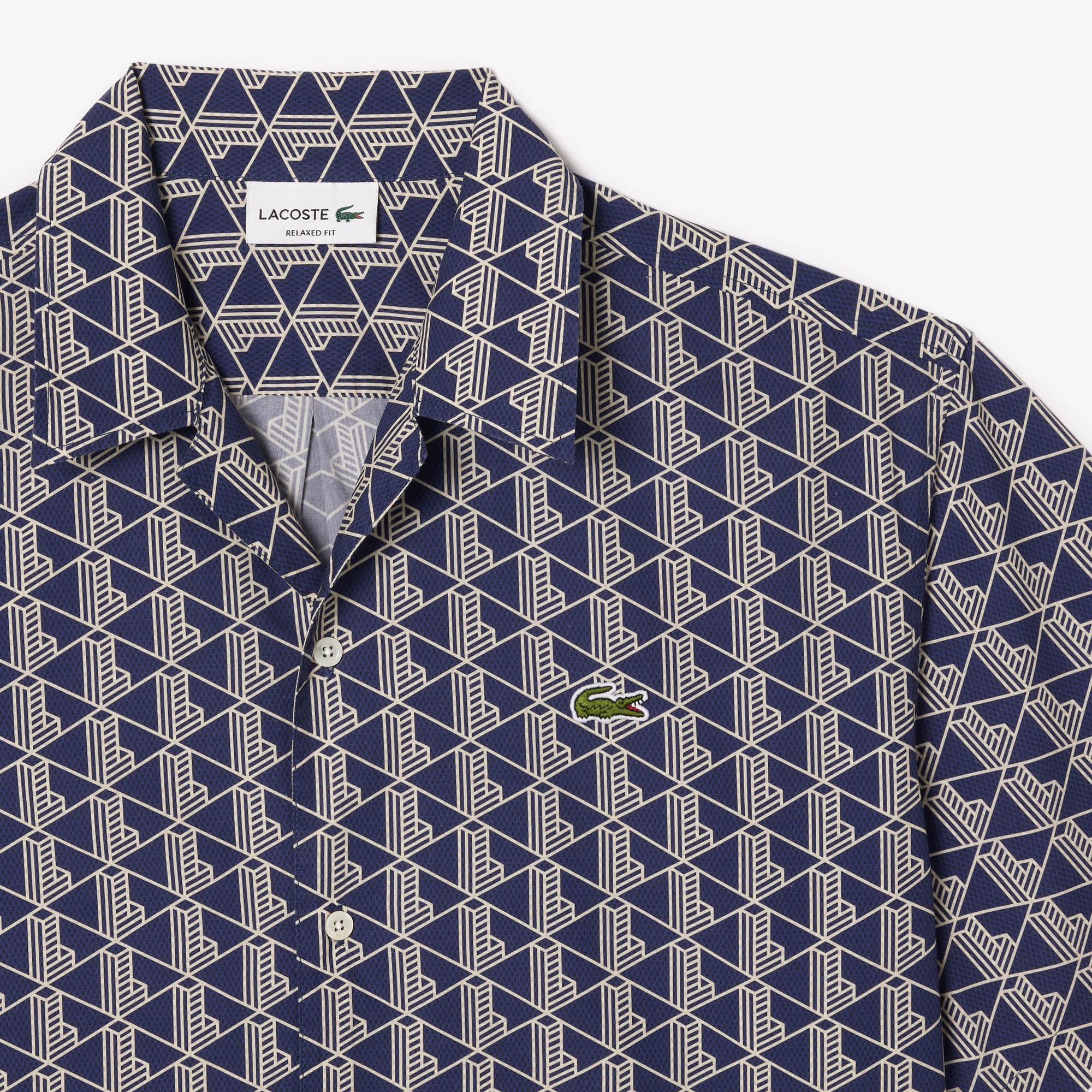 Lacoste Erkek Relaxed Fit Kısa Kollu Monogram Lacivert Gömlek