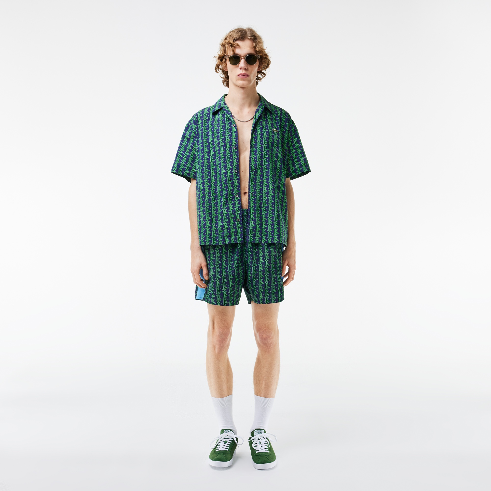 Lacoste Erkek Relaxed Fit Kısa Kollu Monogram Yeşil Gömlek