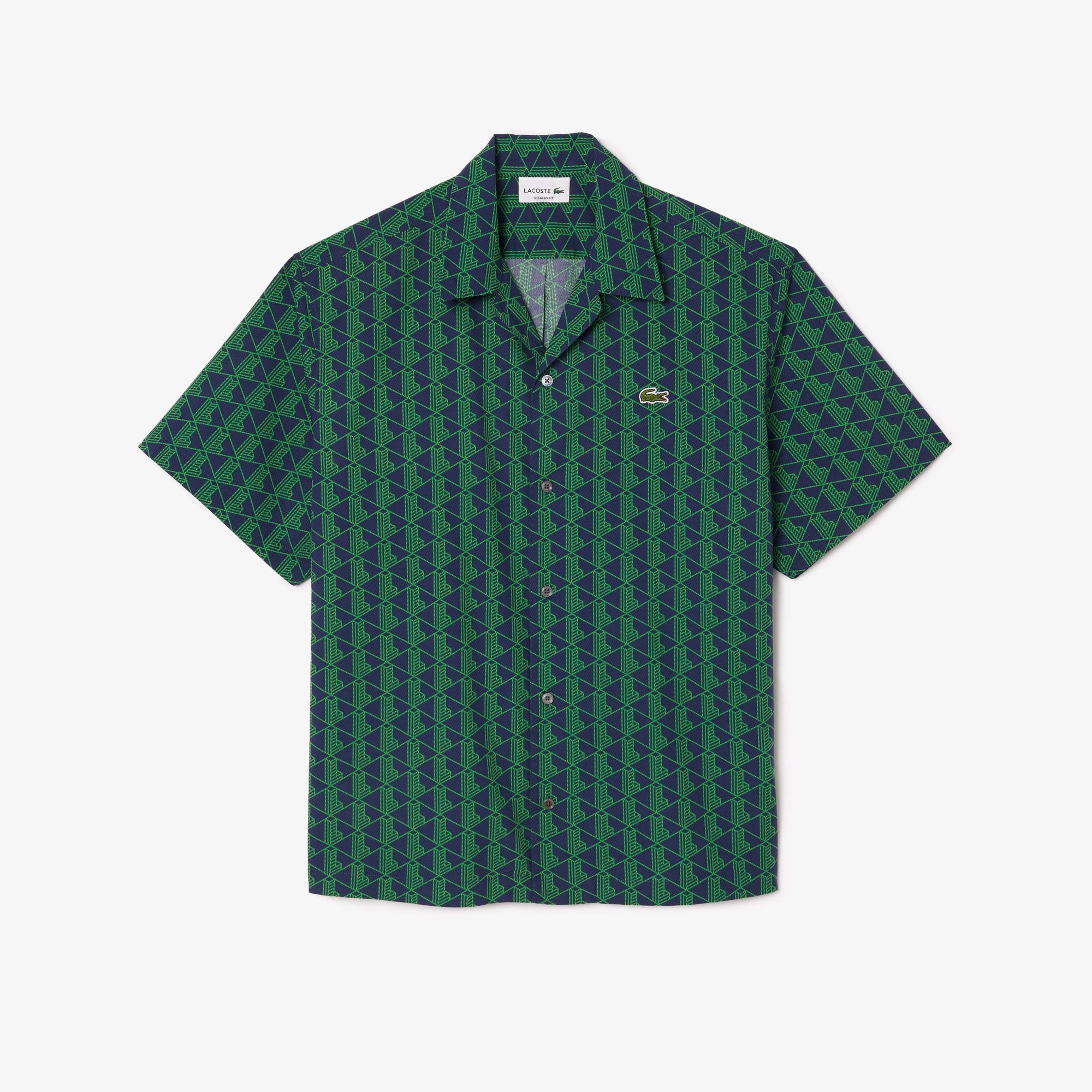 Lacoste Erkek Relaxed Fit Kısa Kollu Monogram Yeşil Gömlek