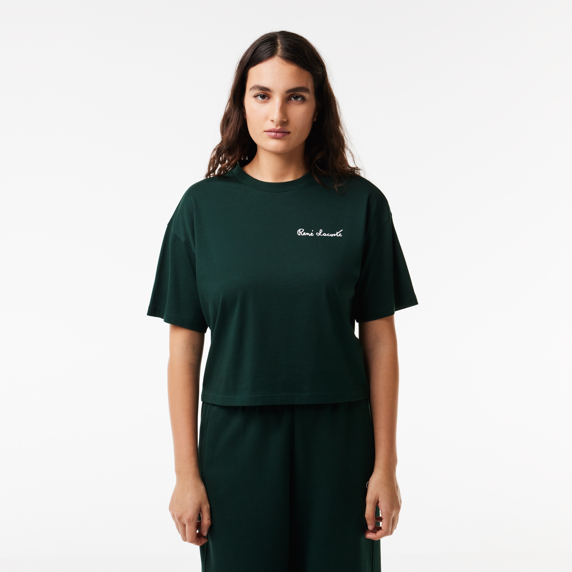 Lacoste Kadın Relaxed Fit Bisiklet Yaka Siyah T-Shirt