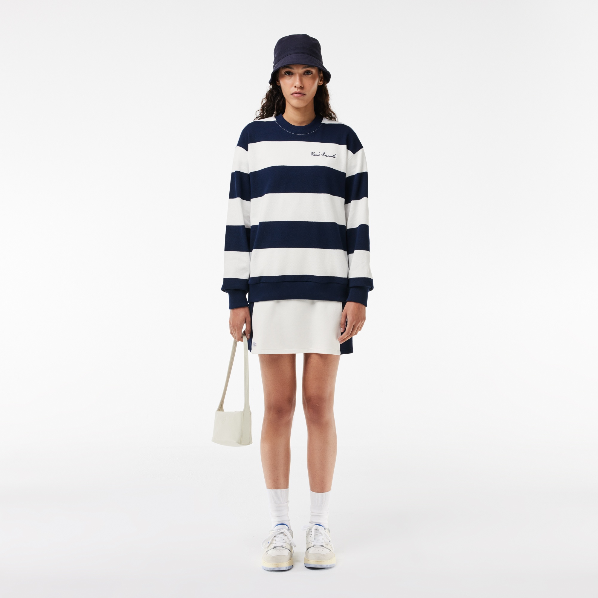 Lacoste Kadın Bisiklet Yaka Çizgili Lacivert Sweatshirt