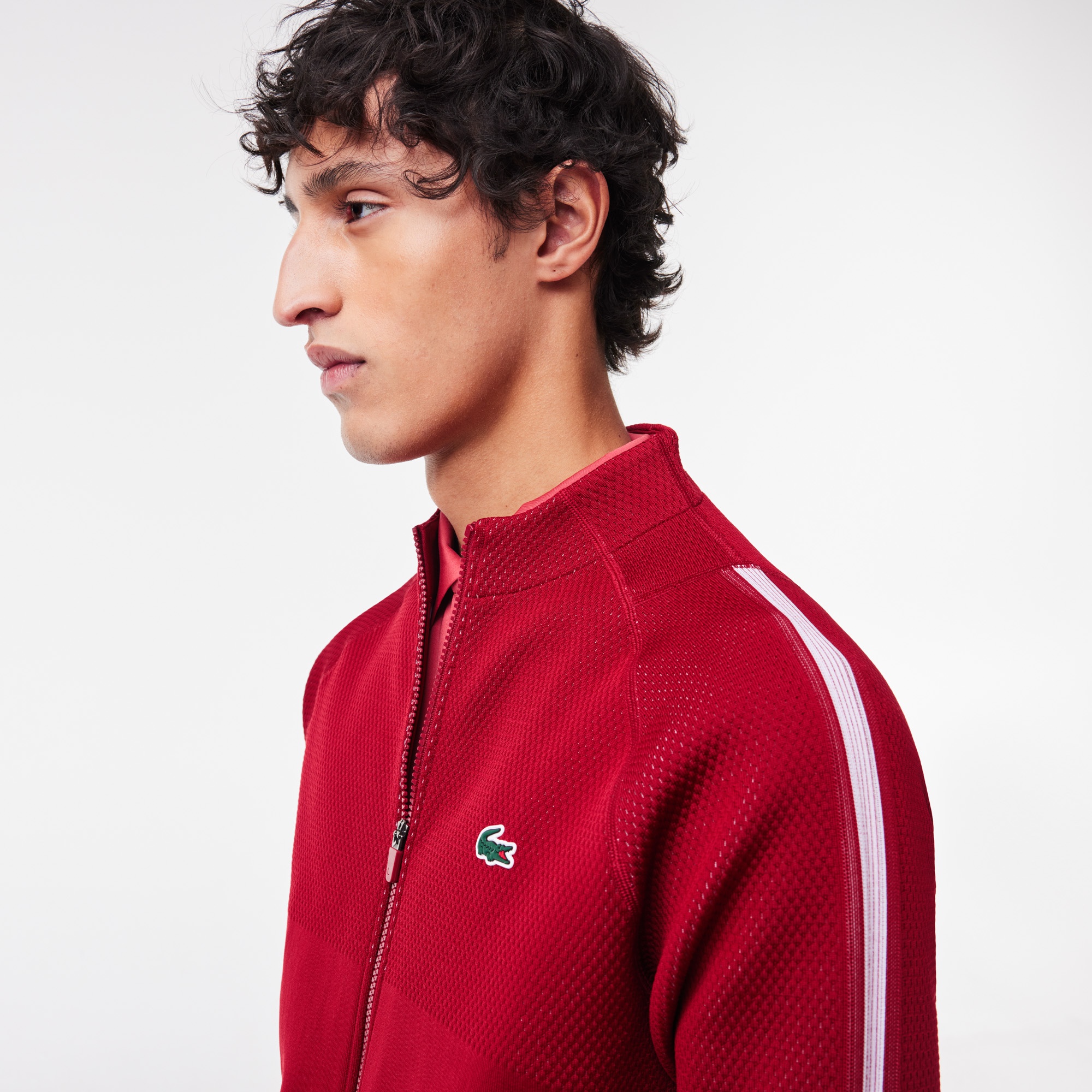 Lacoste SPORT x Novak Djokovic Erkek Bisiklet Yaka Renk Bloklu Kırmızı Sweatshirt