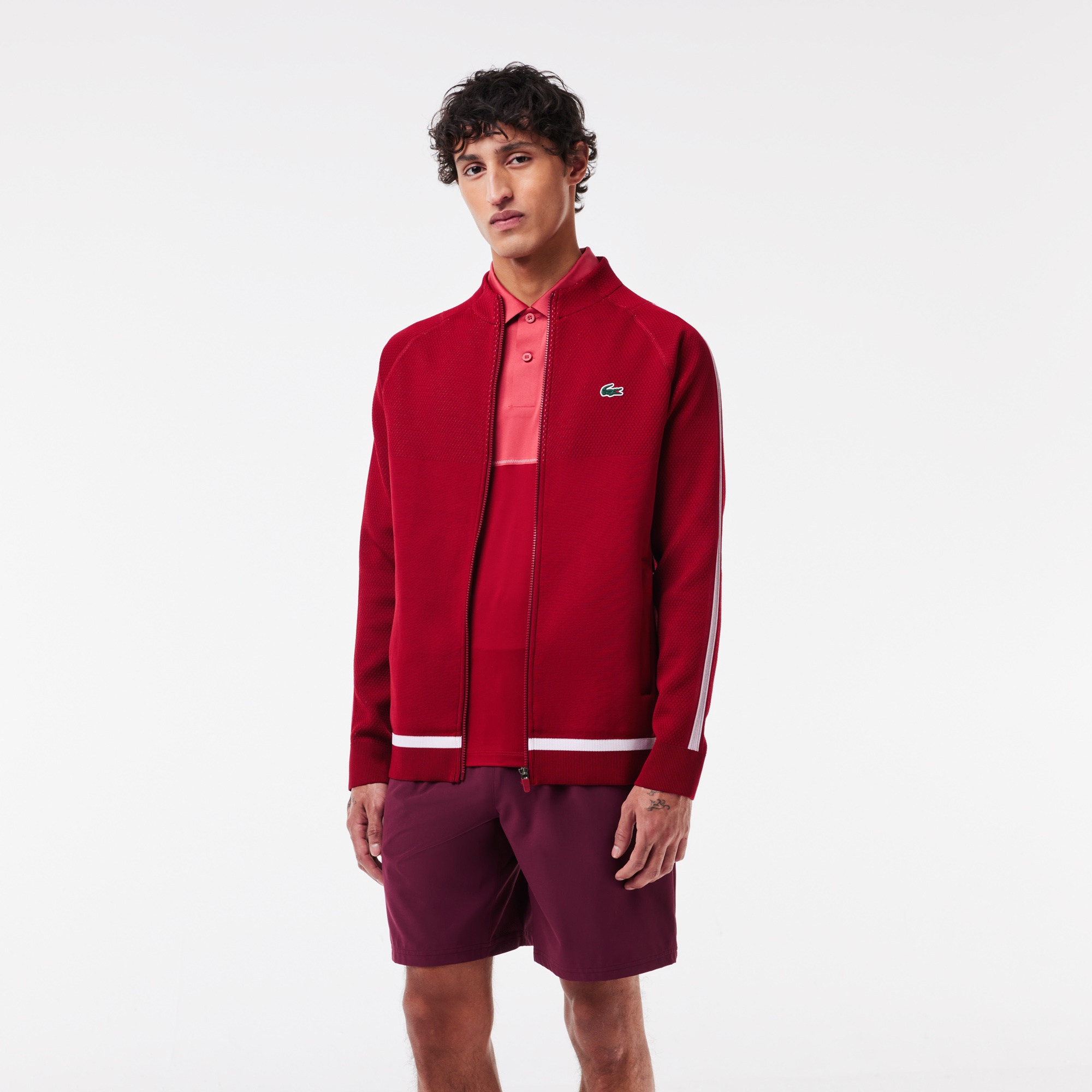 Lacoste SPORT x Novak Djokovic Erkek Bisiklet Yaka Renk Bloklu Kırmızı Sweatshirt