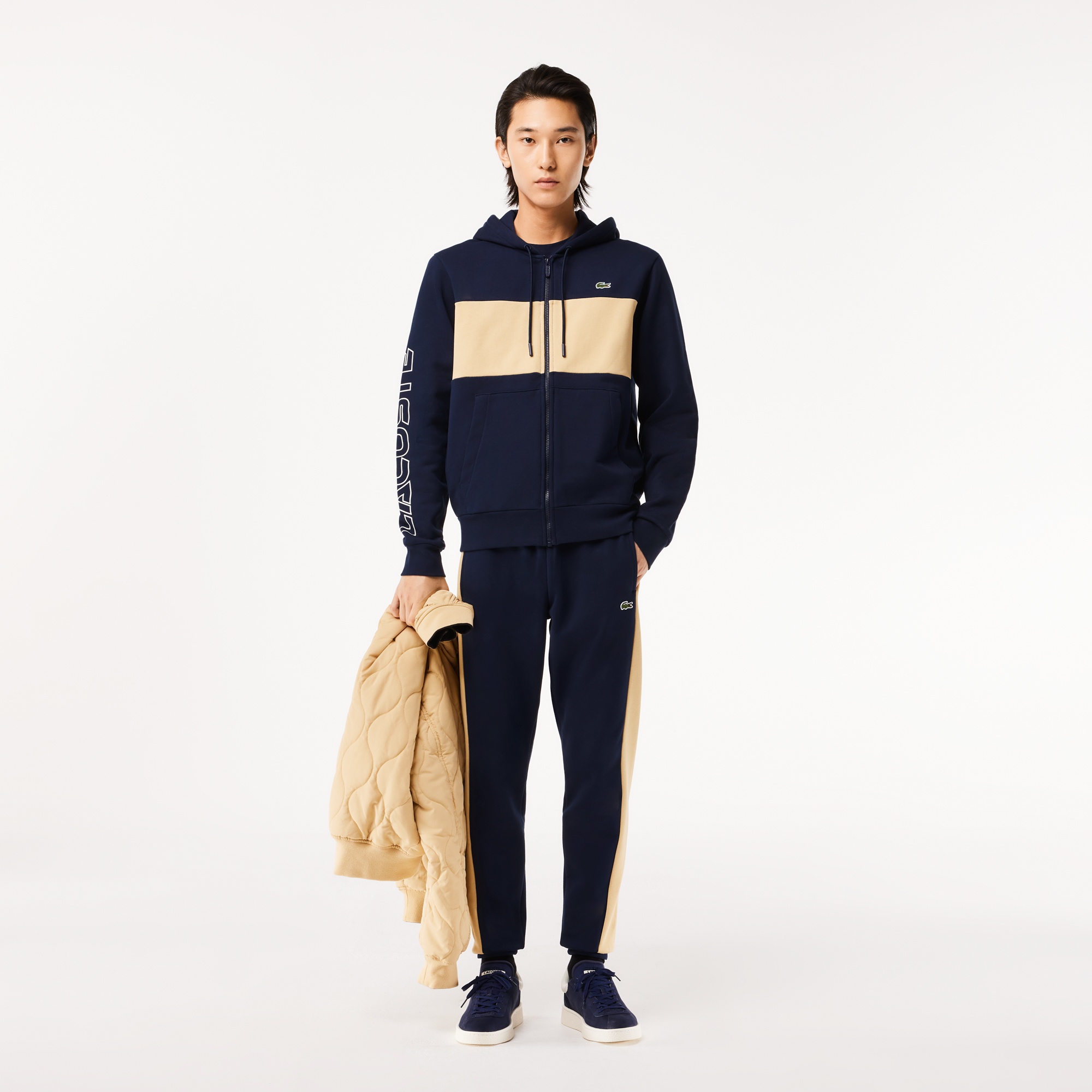 Lacoste Erkek Classic Fit Kapüşonlu Renk Bloklu Lacivert Sweatshirt