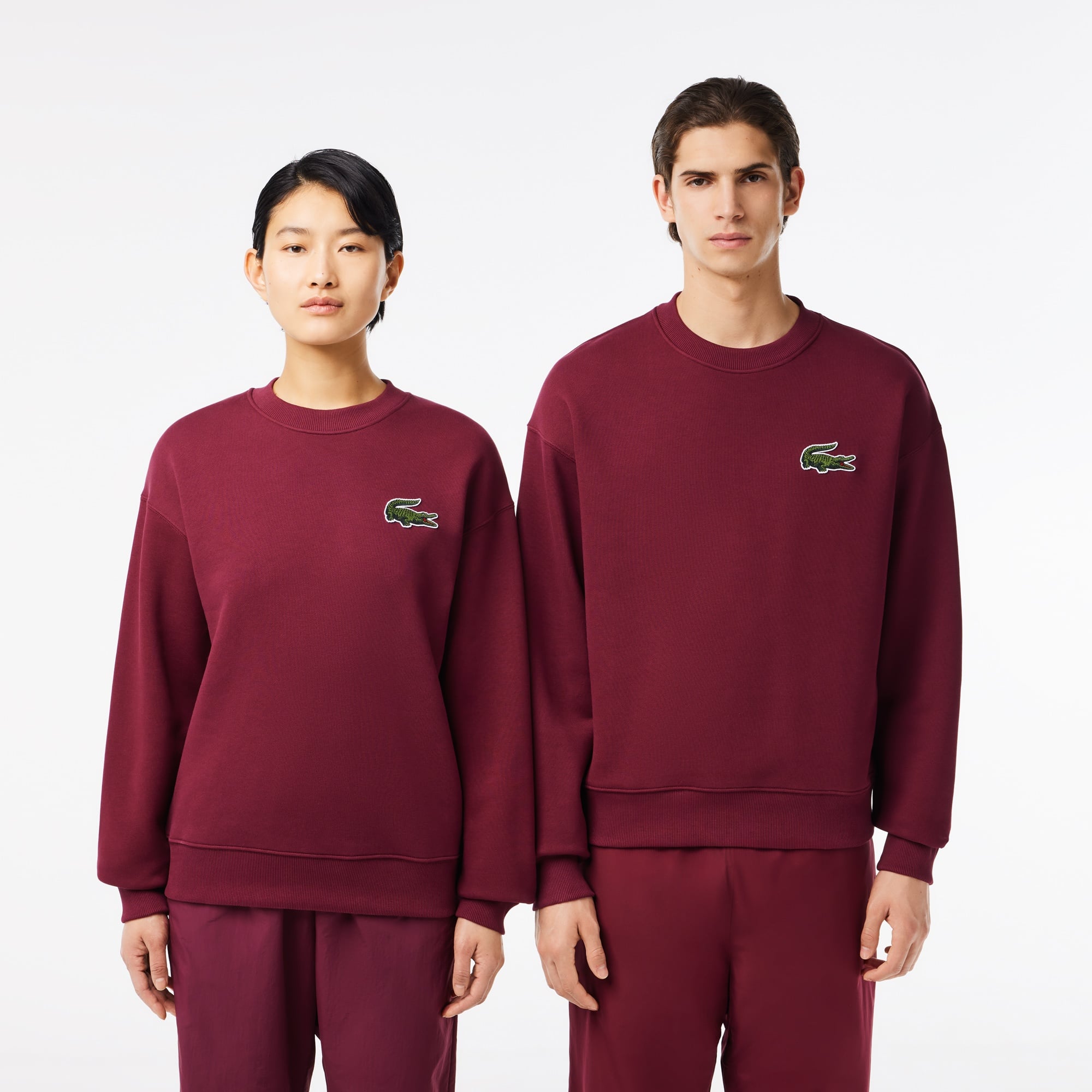 Lacoste Unisex Loose Fit Bisiklet Yaka Bordo Sweatshirt