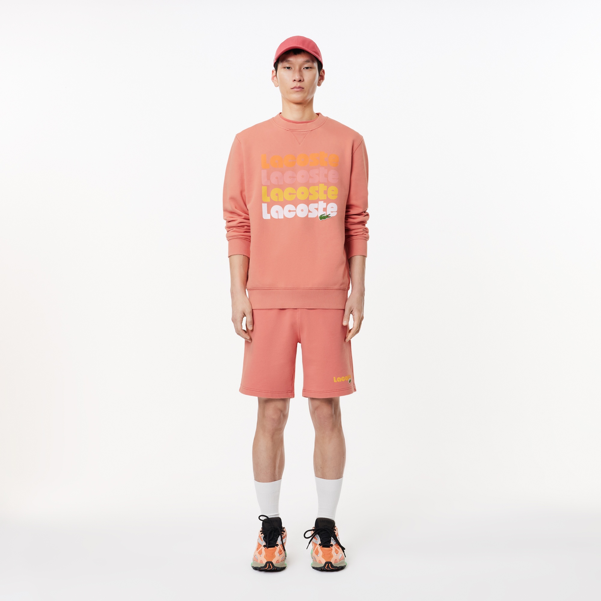 Lacoste Erkek Classic Fit Bisiklet Yaka Baskılı Pembe Sweatshirt