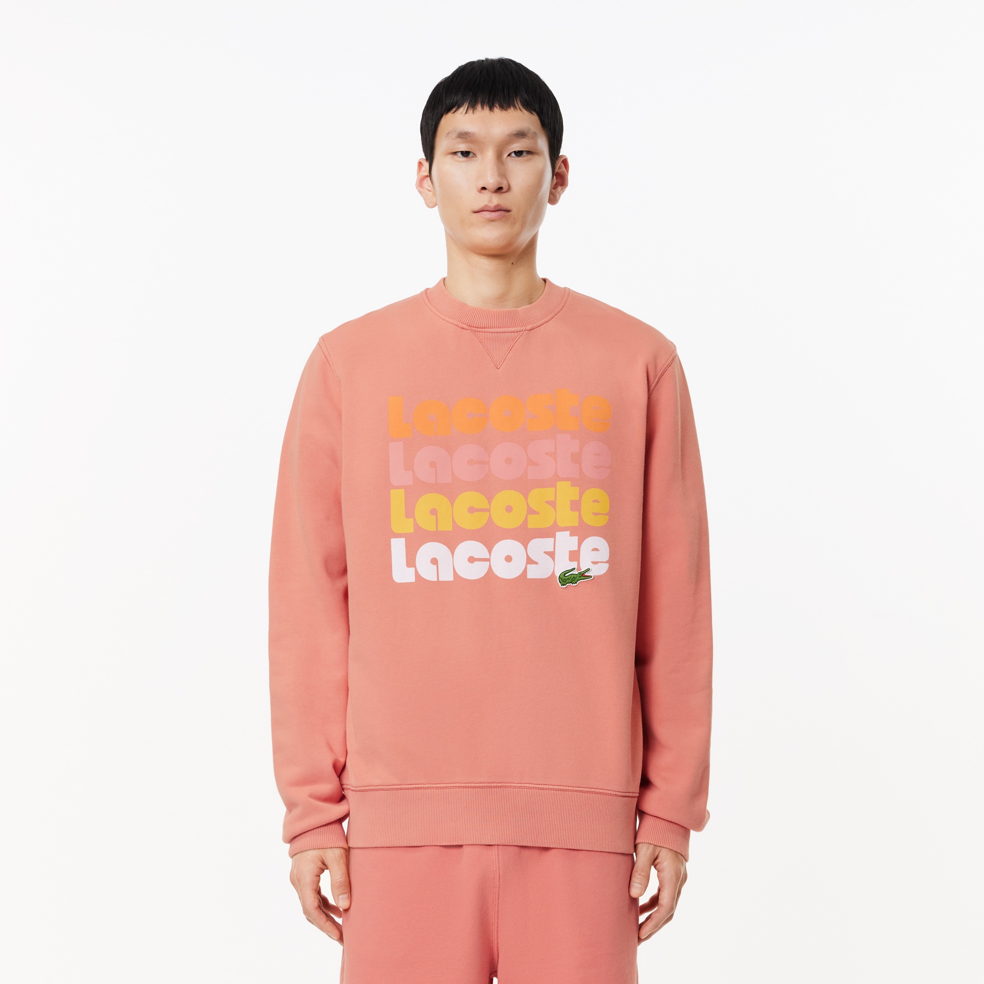 Lacoste Erkek Classic Fit Bisiklet Yaka Baskılı Pembe Sweatshirt