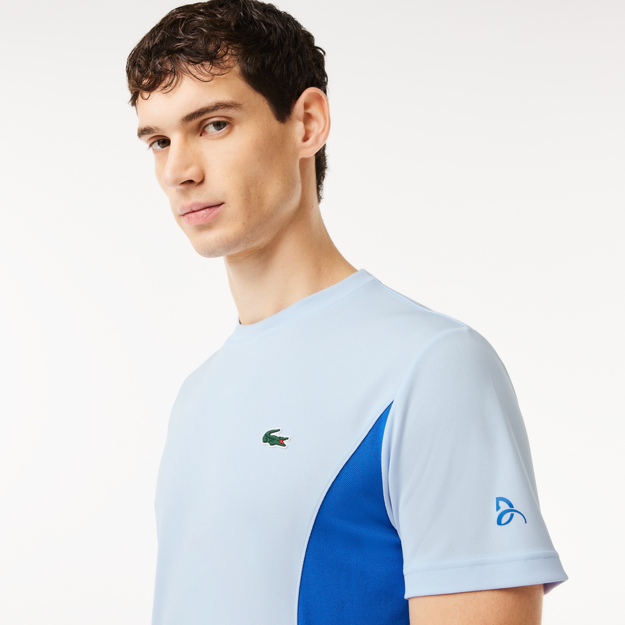Lacoste SPORT x Novak Djokovic Erkek Regular Fit Bisiklet Yaka Renk Bloklu Açık Mavi T-Shirt