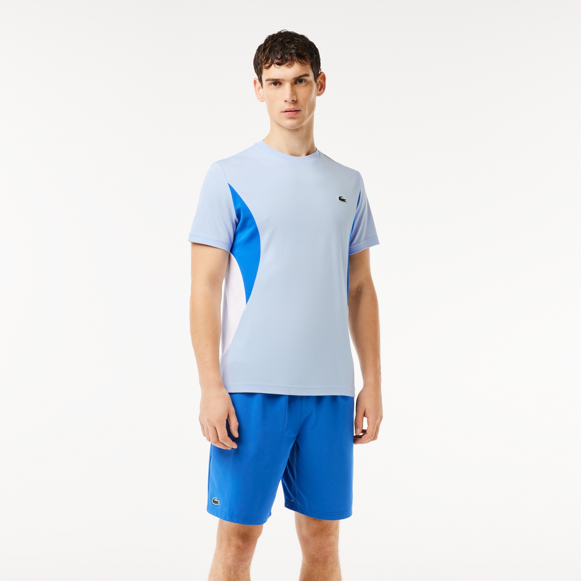 Lacoste SPORT x Novak Djokovic Erkek Regular Fit Bisiklet Yaka Renk Bloklu Açık Mavi T-Shirt