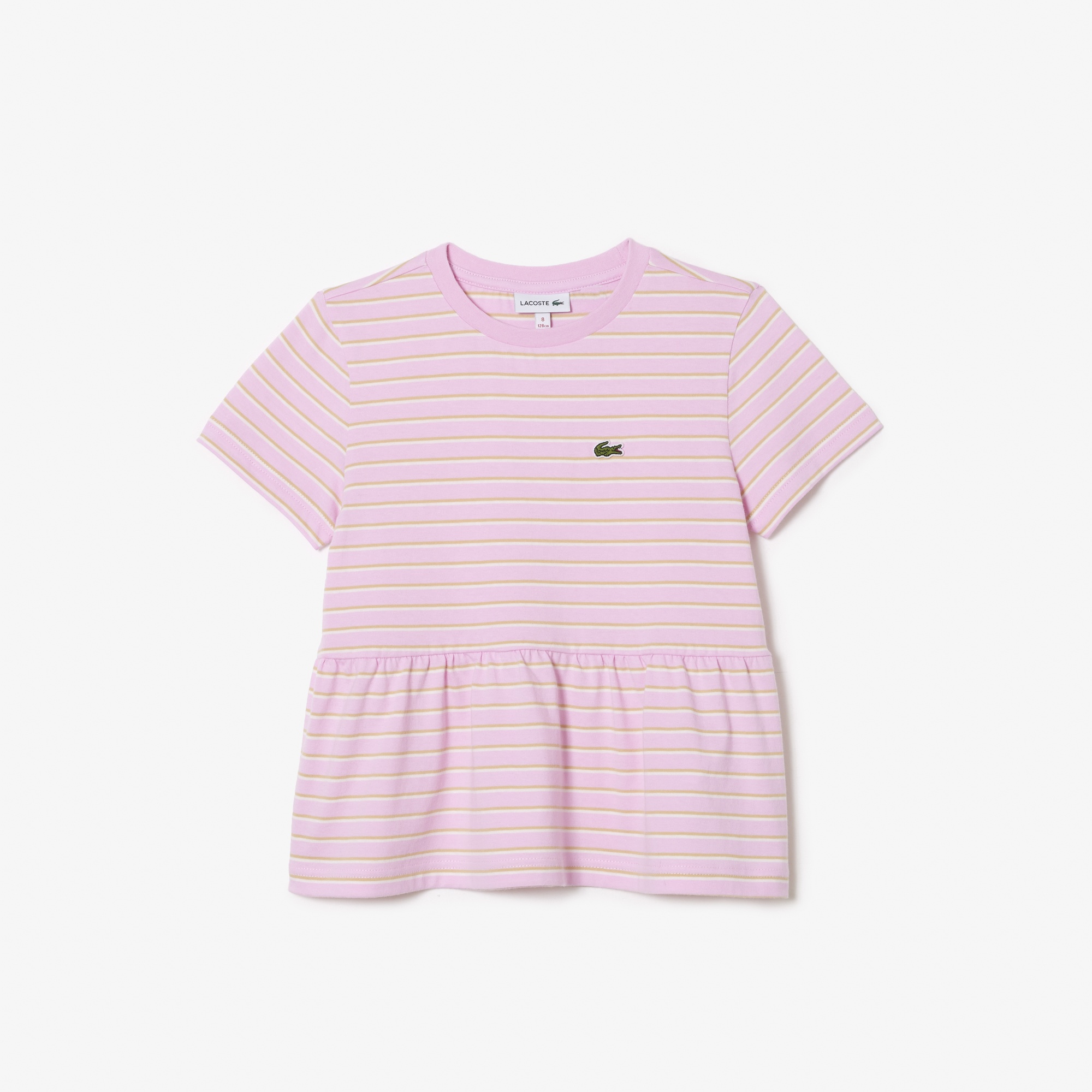 Lacoste Kız Çocuk Bisiklet Yaka Çizgili Pembe T-shirt
