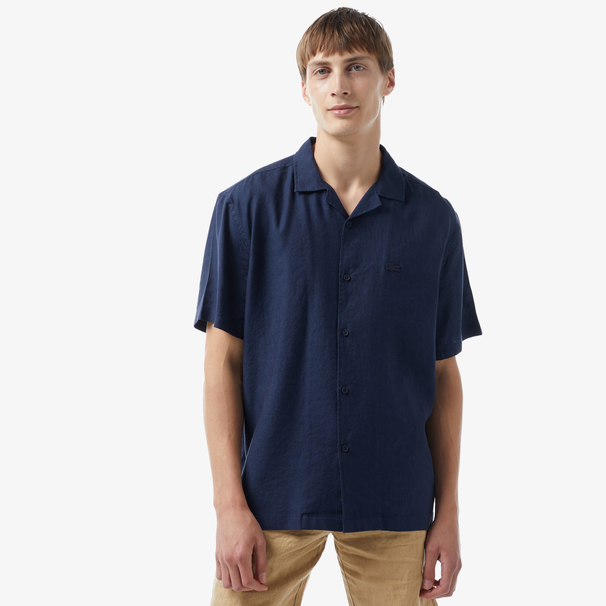 Lacoste Erkek Relaxed Fit Kısa Kollu Lacivert Gömlek