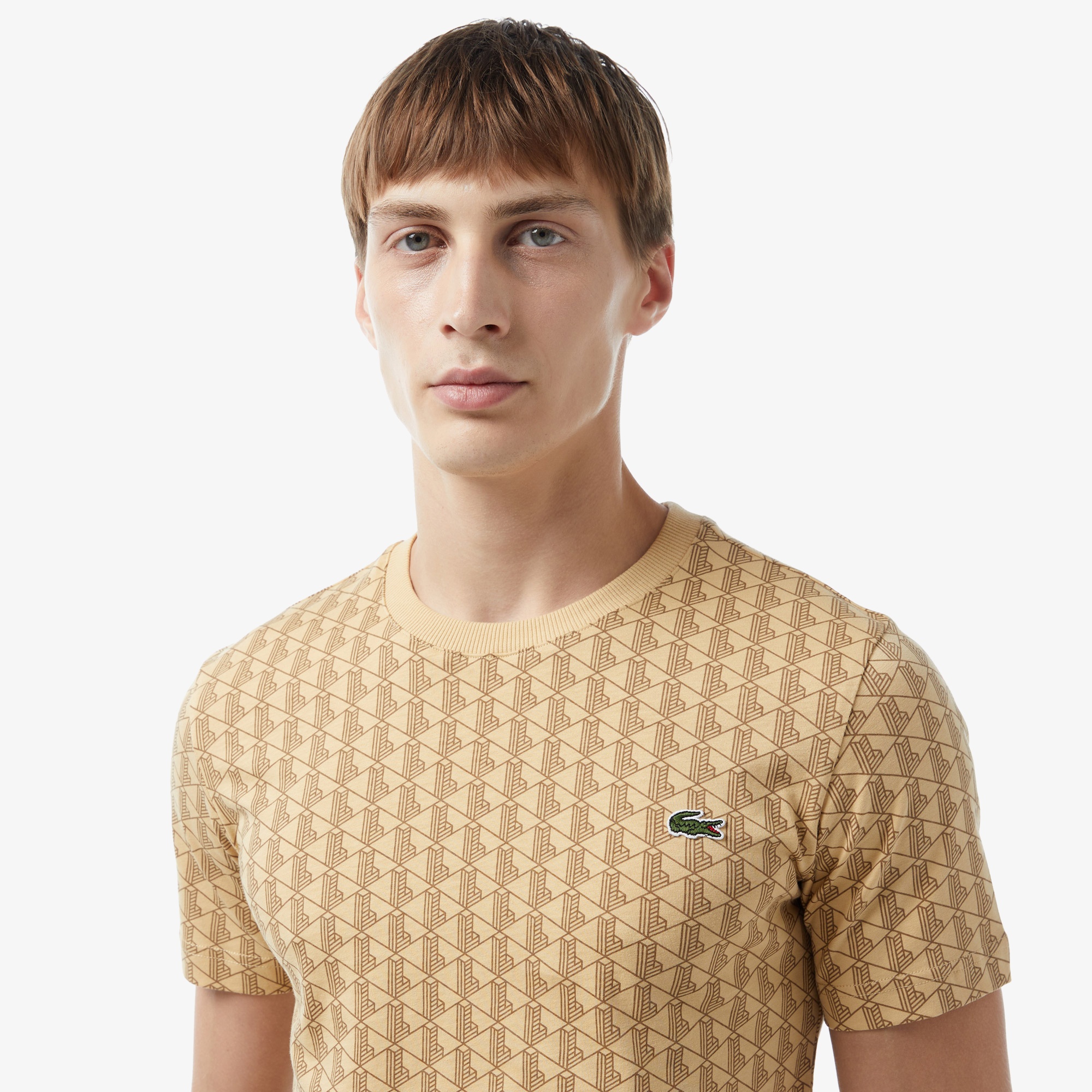 Lacoste Erkek Slim Fit Bisiklet Yaka Monogram Bej T-Shirt