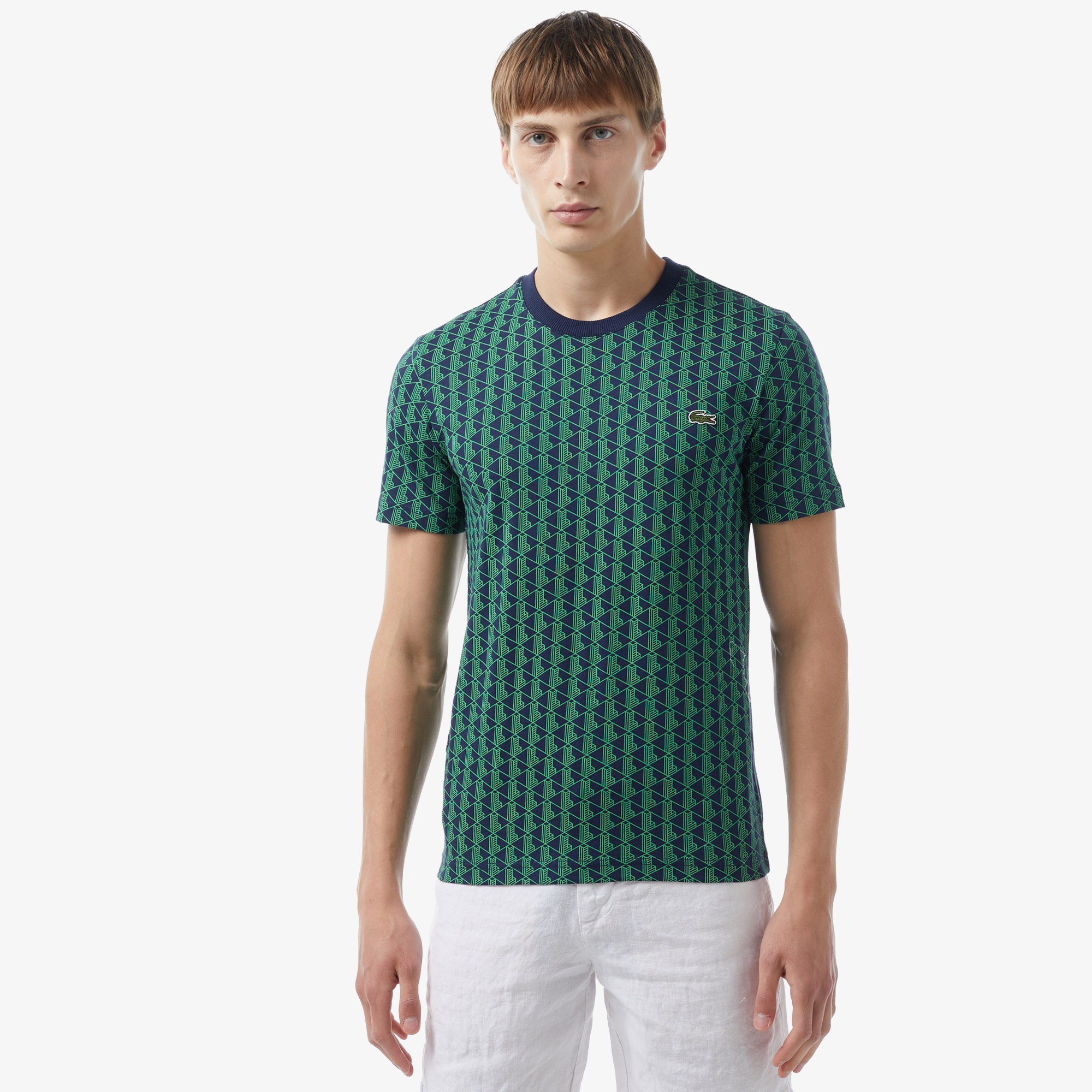 Lacoste Erkek Slim Fit Bisiklet Yaka Monogram Yeşil T-Shirt