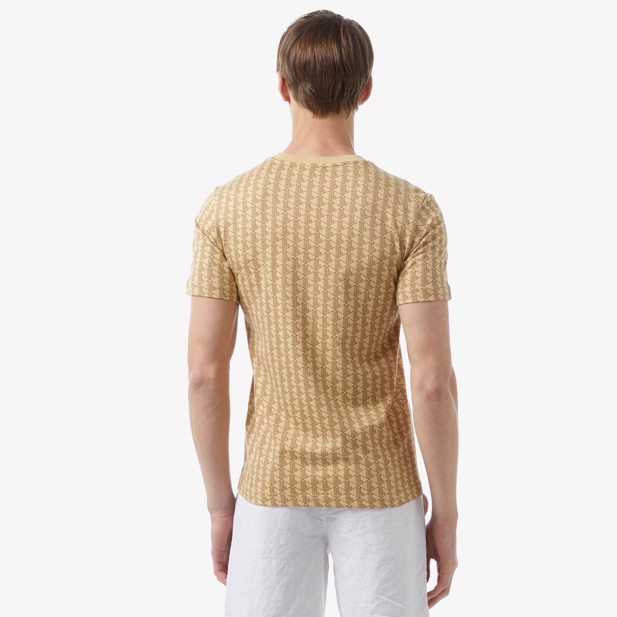 Lacoste Erkek Slim Fit Bisiklet Yaka Monogram Bej T-Shirt
