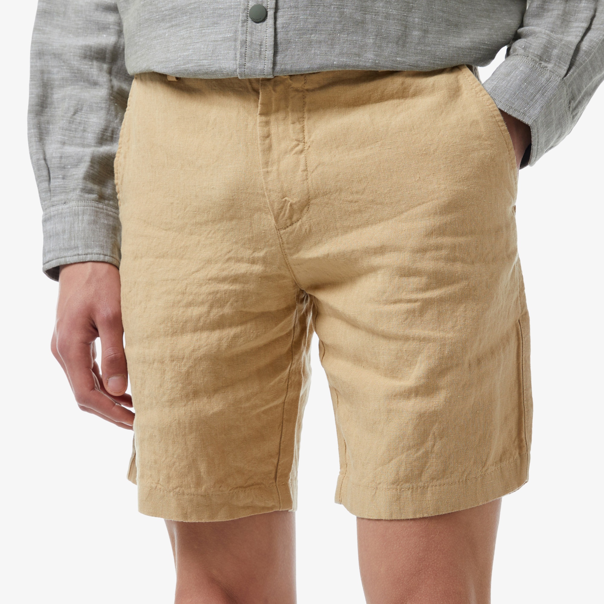 Lacoste Erkek Slim Fit Keten Bej Bermuda