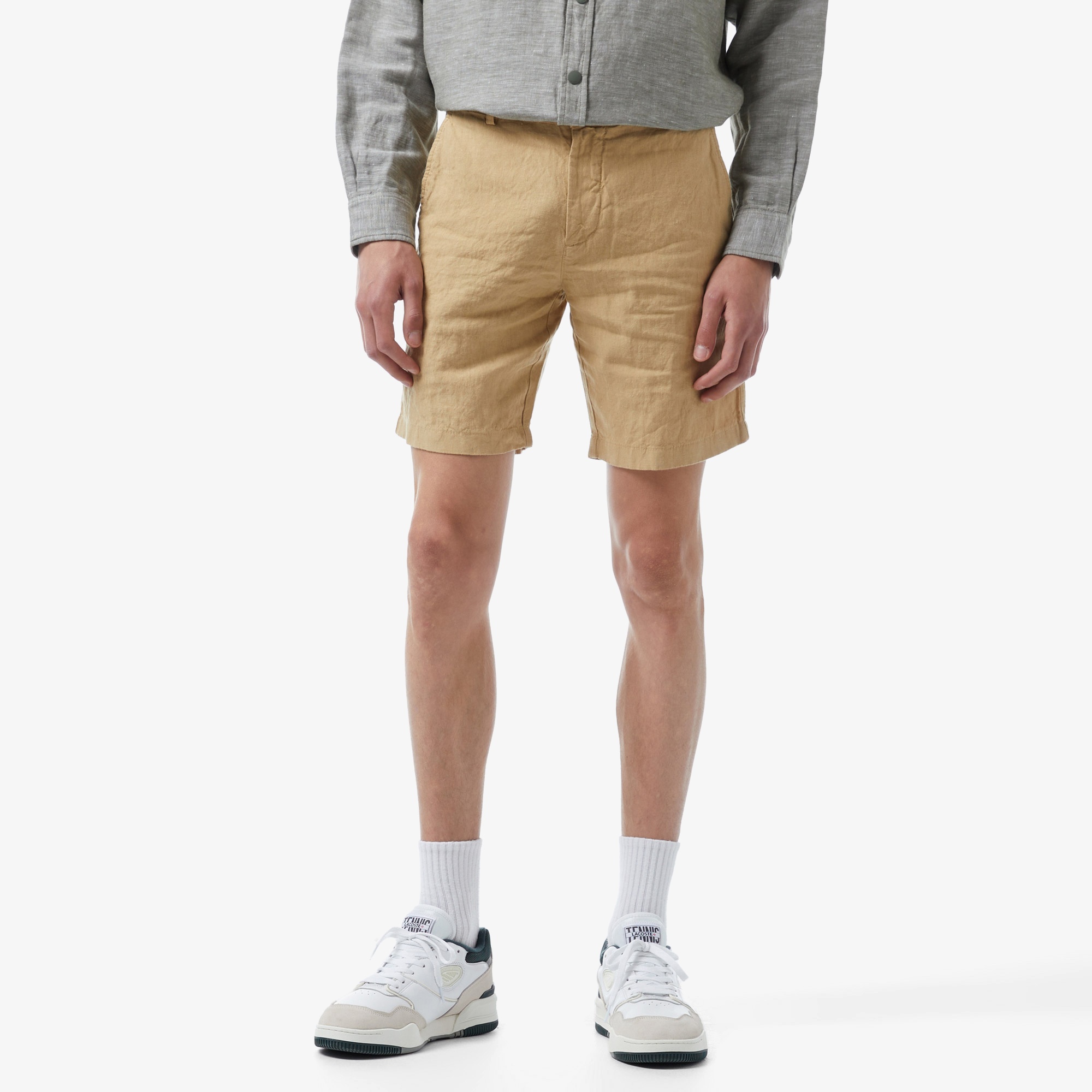 Lacoste Erkek Slim Fit Keten Bej Bermuda