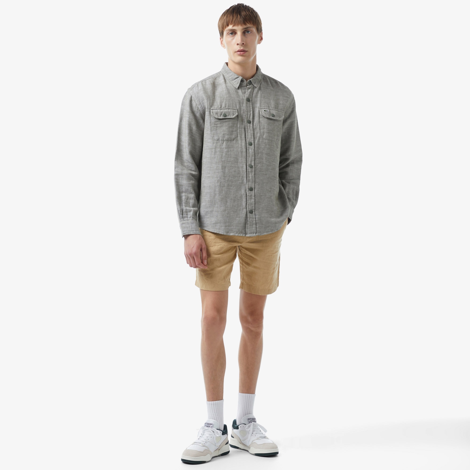 Lacoste Erkek Slim Fit Keten Bej Bermuda