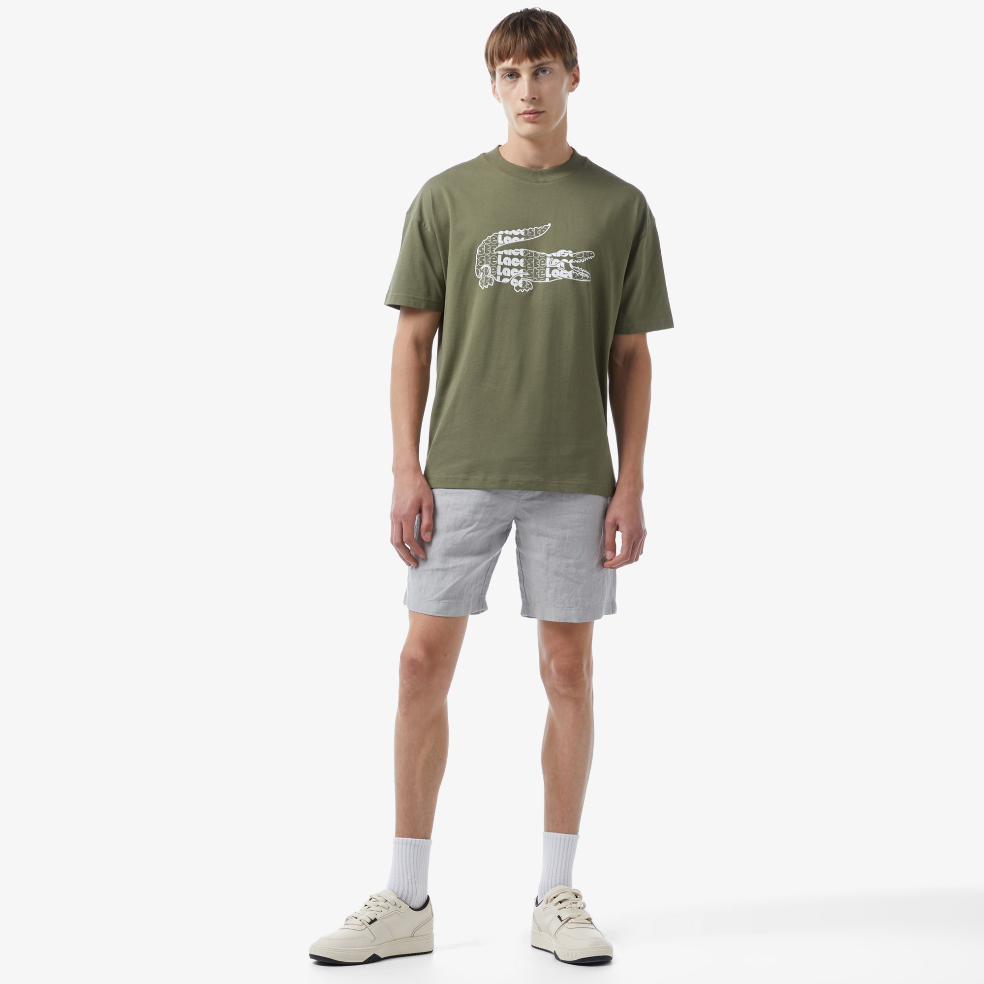 Lacoste Erkek Slim Fit Keten Gri Bermuda