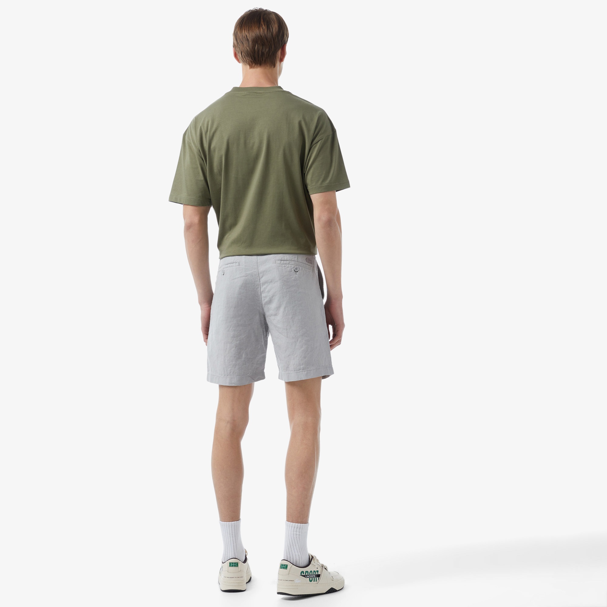 Lacoste Erkek Slim Fit Keten Gri Bermuda