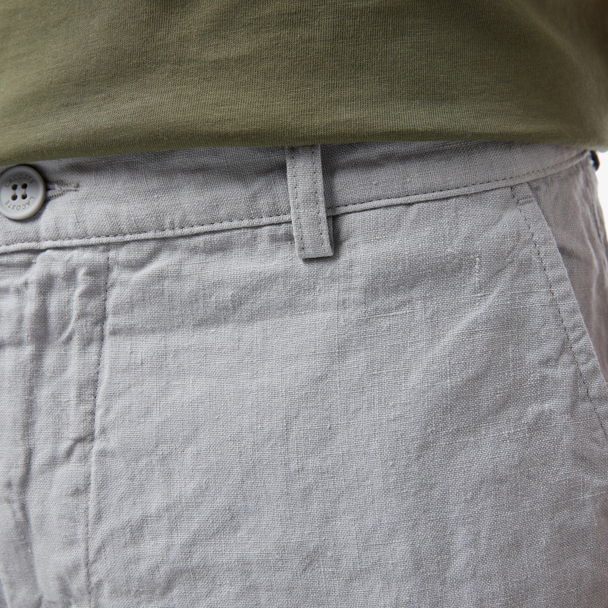 Lacoste Erkek Slim Fit Keten Gri Bermuda