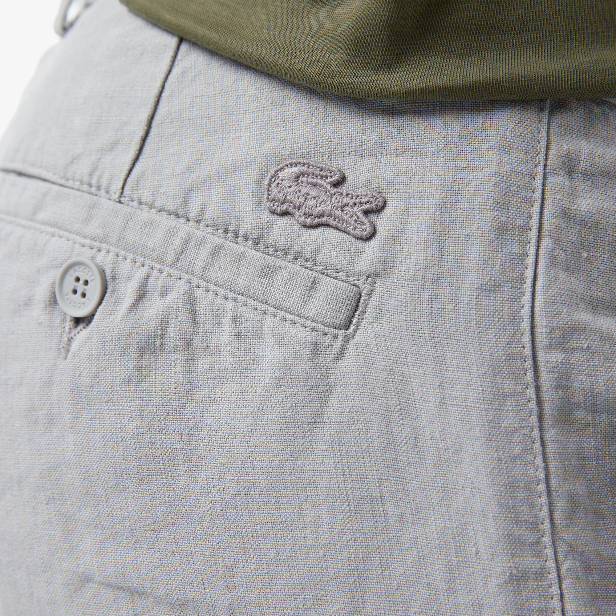 Lacoste Erkek Slim Fit Keten Gri Bermuda