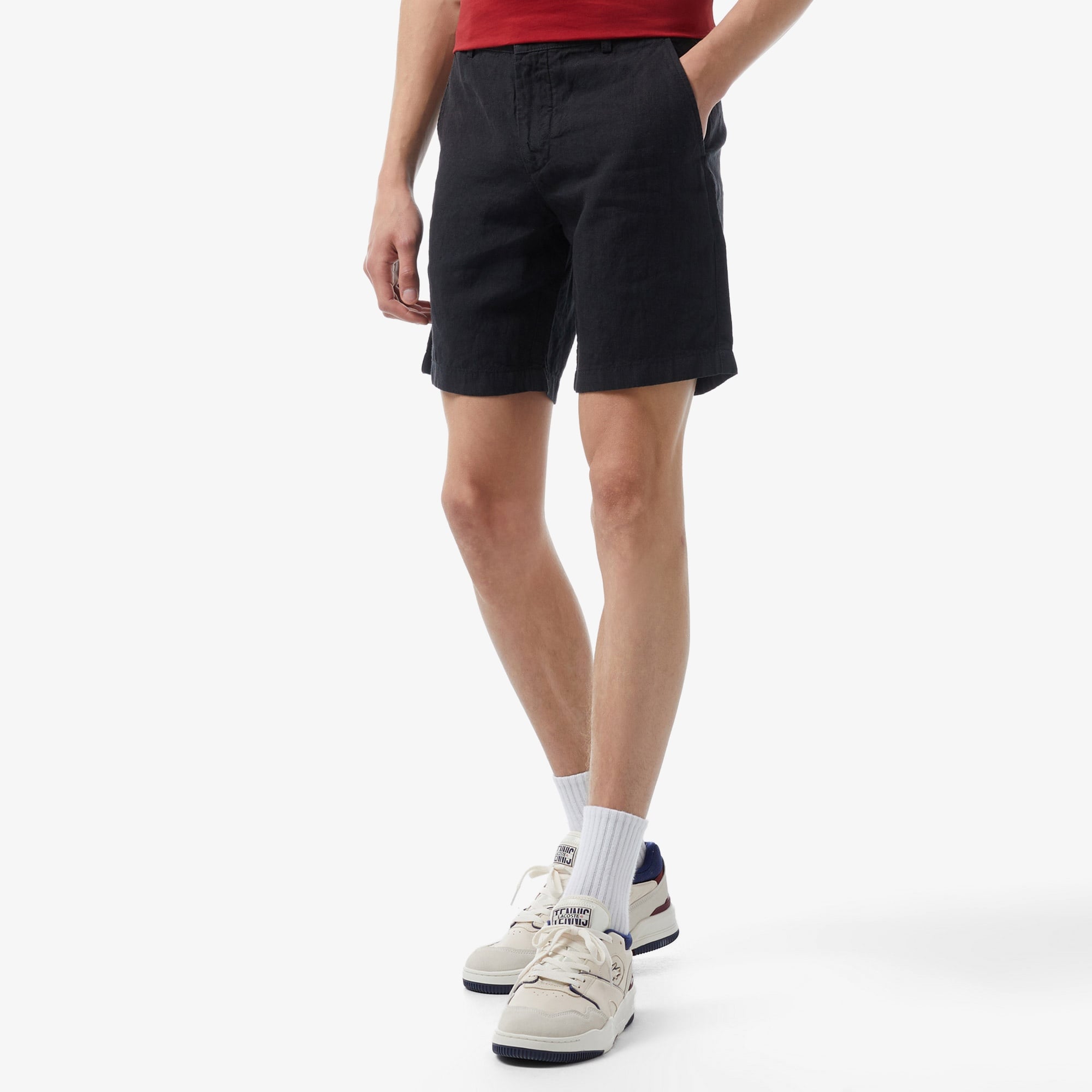 Lacoste Erkek Slim Fit Keten Siyah Bermuda Şort