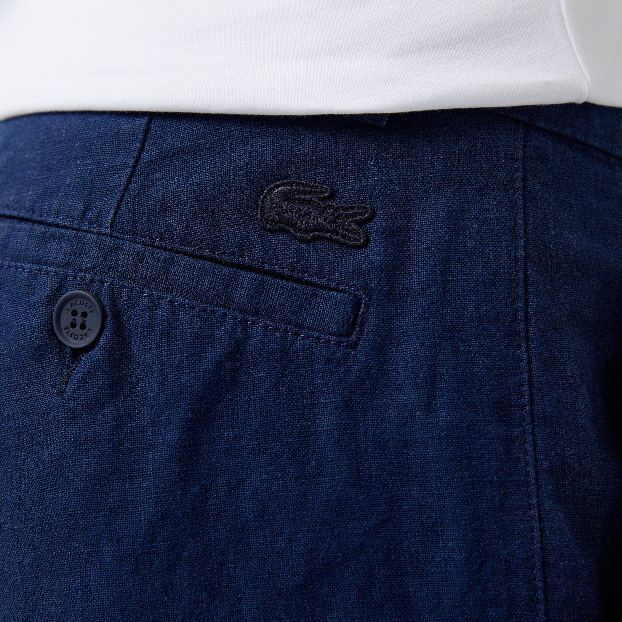 Lacoste Erkek Slim Fit Keten Lacivert Bermuda