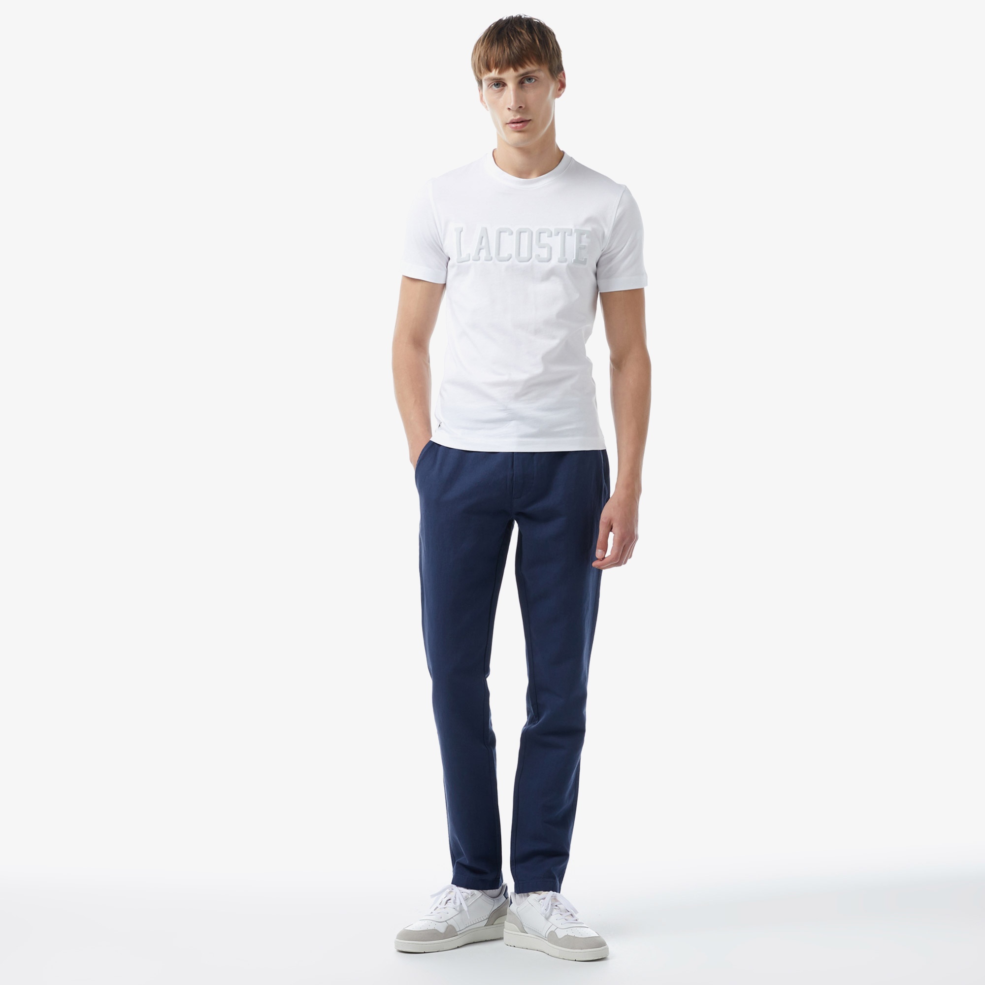 Lacoste Erkek Slim Fit Bisiklet Yaka Baskılı Beyaz T-Shirt