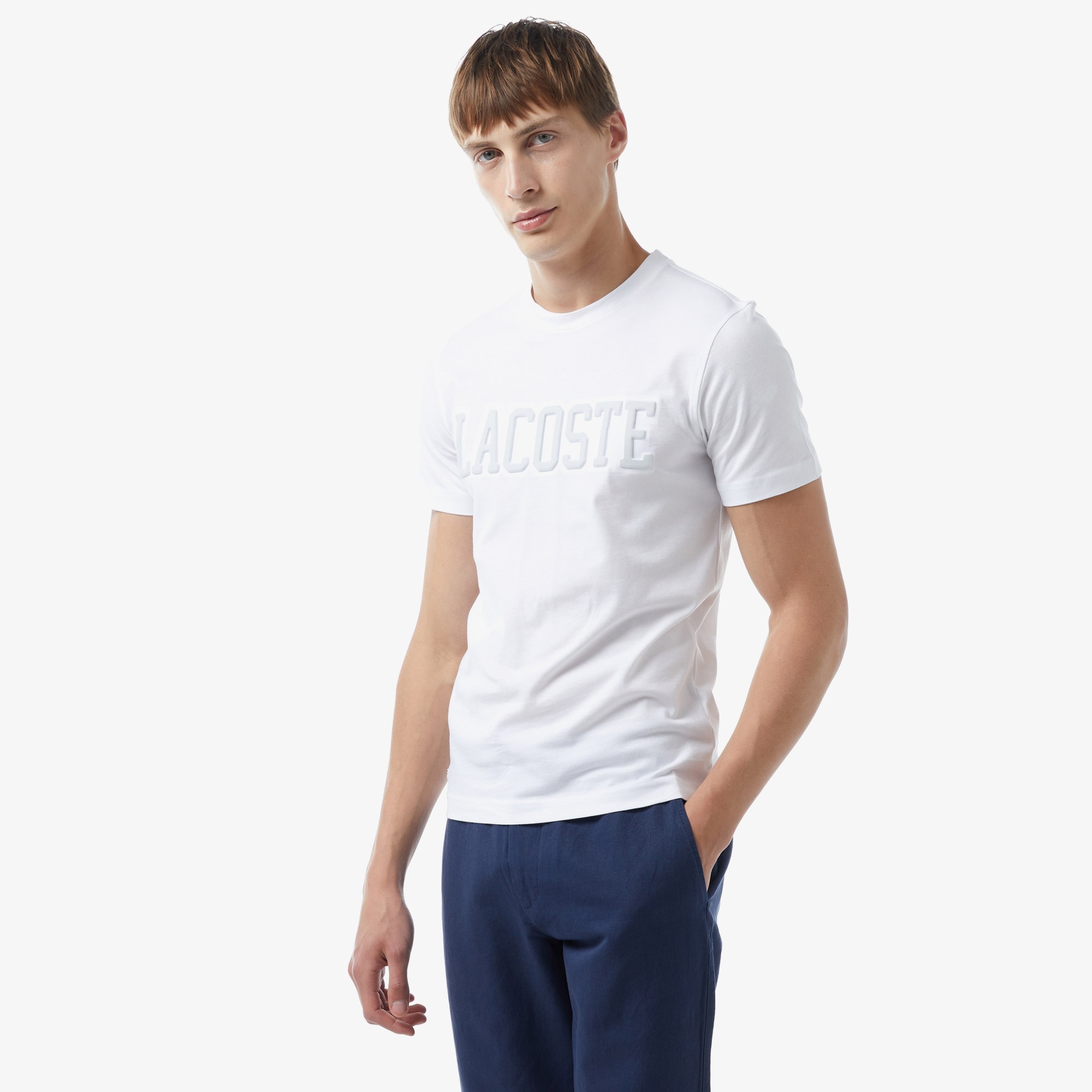 Lacoste Erkek Slim Fit Bisiklet Yaka Baskılı Beyaz T-Shirt