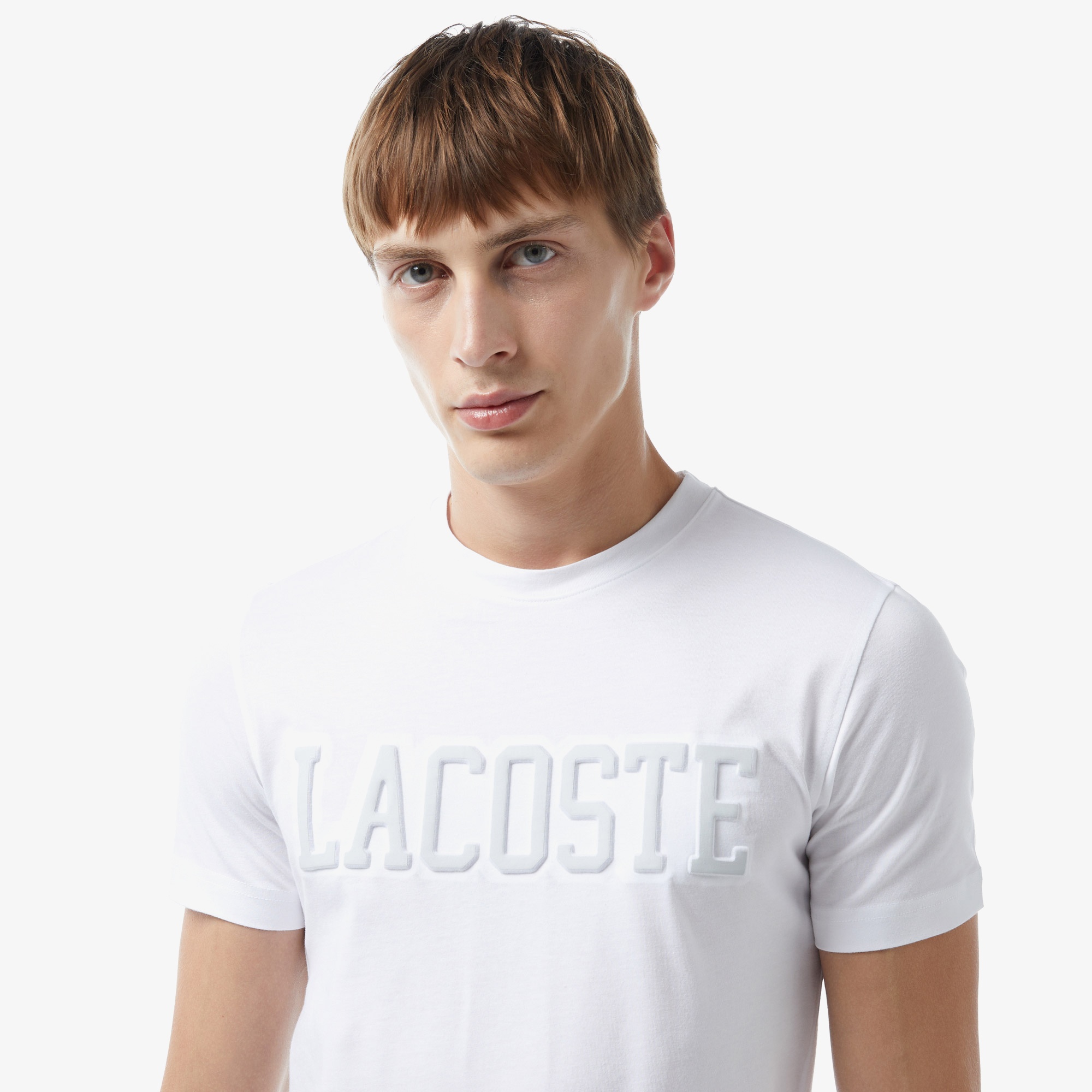 Lacoste Erkek Slim Fit Bisiklet Yaka Baskılı Beyaz T-Shirt
