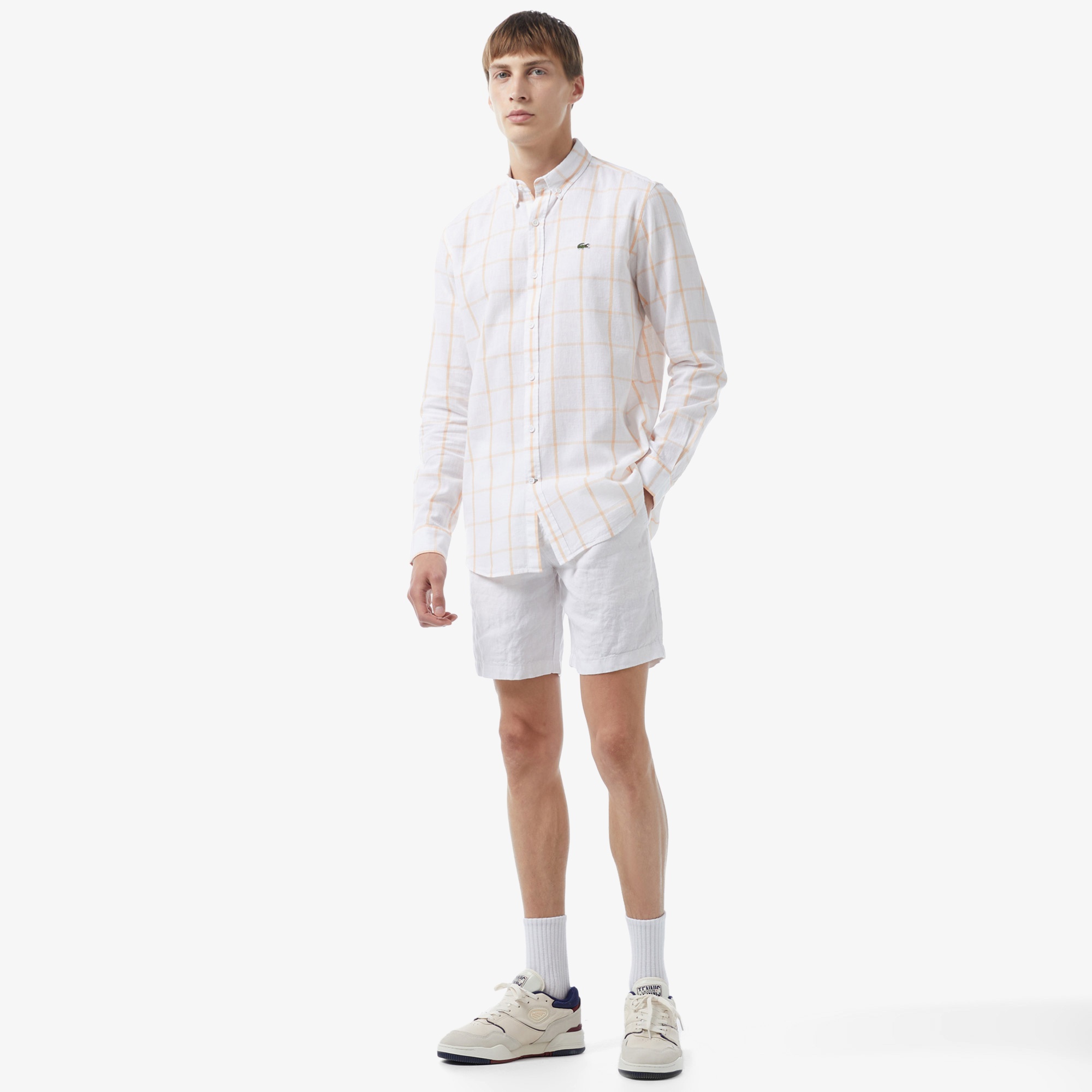 Lacoste Erkek Regular Fit Ekose Beyaz Gömlek